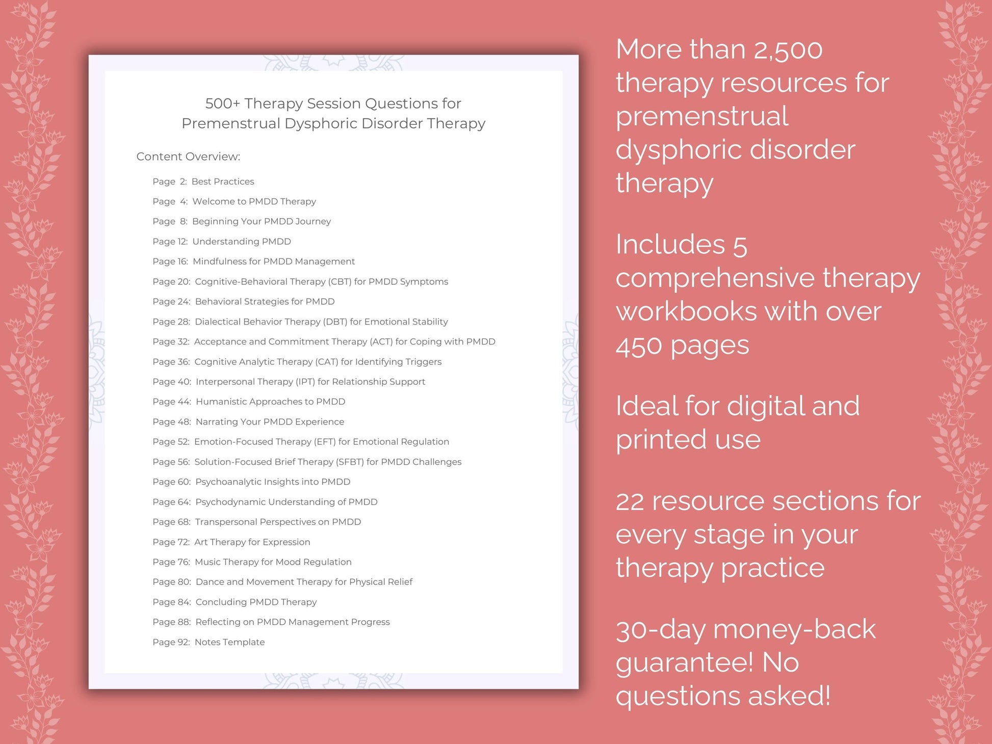 Premenstrual Dysphoric Disorder Therapy Counseling Templates