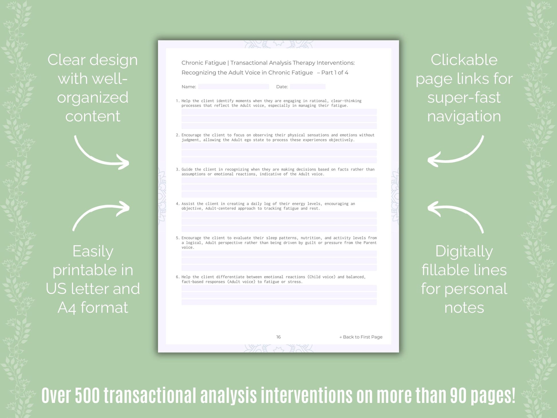 Chronic Fatigue Transactional Analysis Counseling Templates