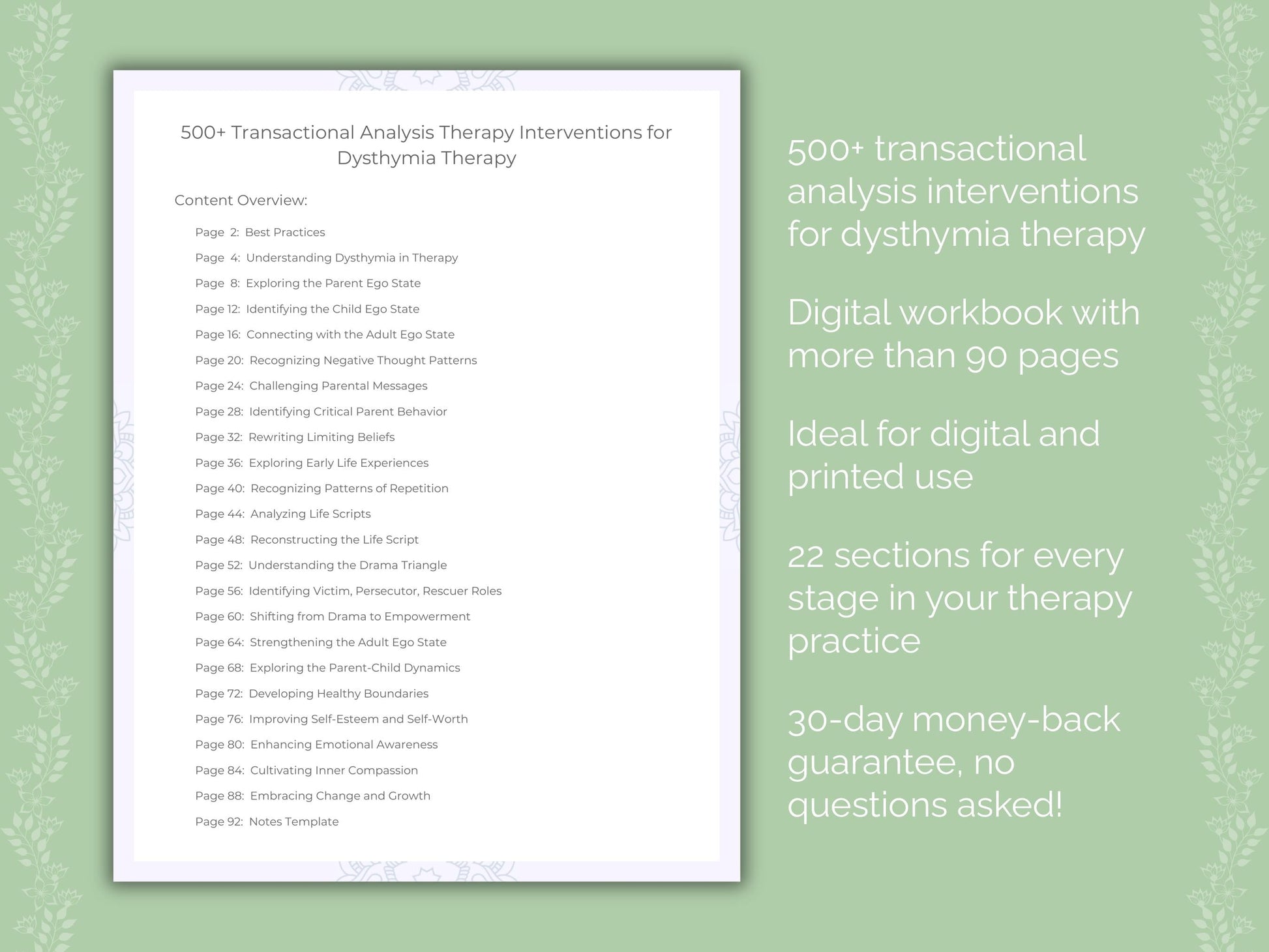 Dysthymia Transactional Analysis Therapist Worksheets