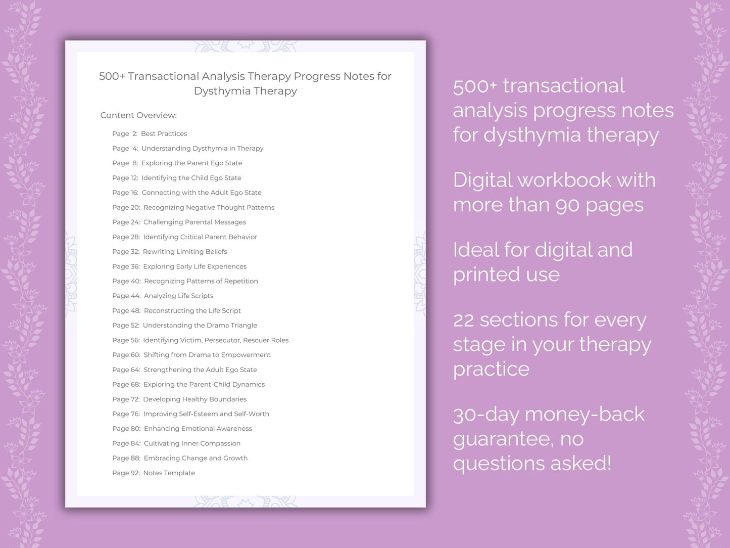 Dysthymia Transactional Analysis Therapist Worksheets