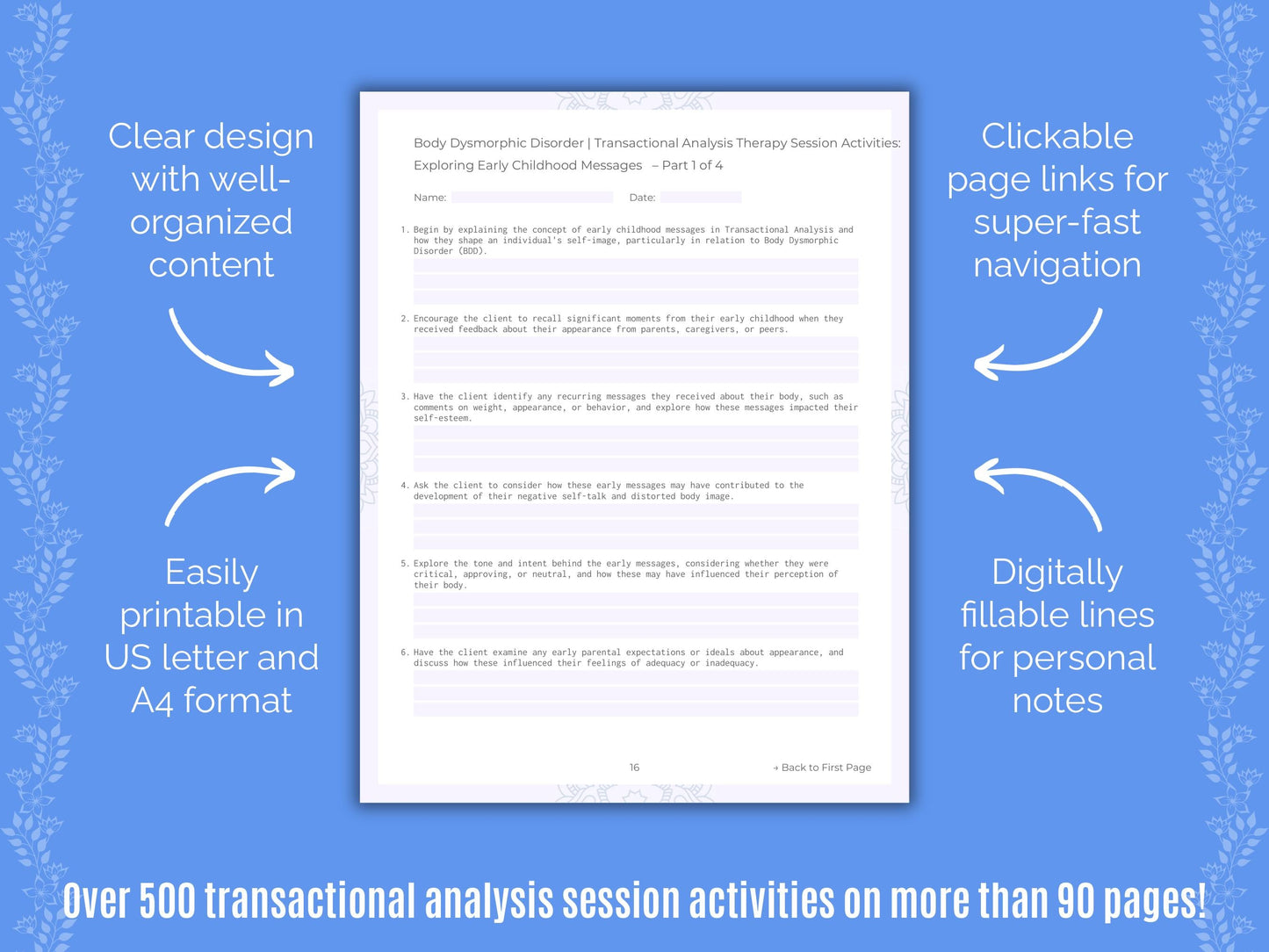 Body Dysmorphic Disorder (BDD) Transactional Analysis Counseling Templates