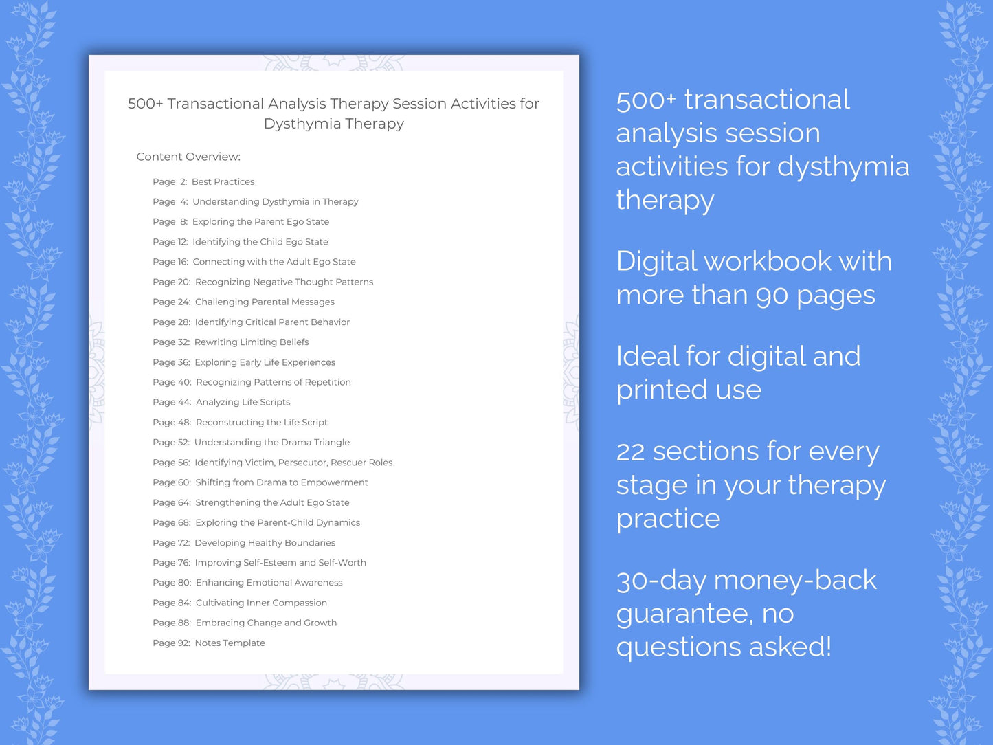 Dysthymia Transactional Analysis Therapist Worksheets