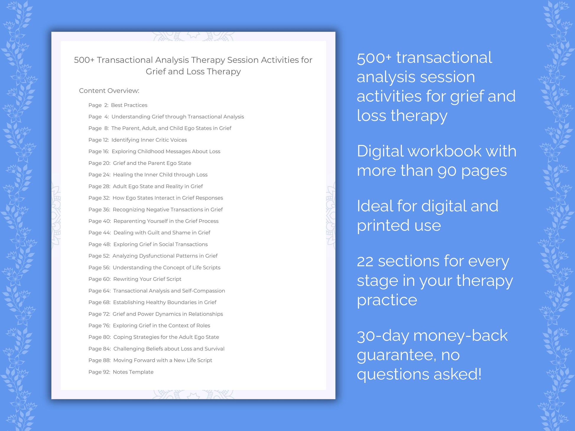 Grief and Loss Transactional Analysis Therapist Worksheets