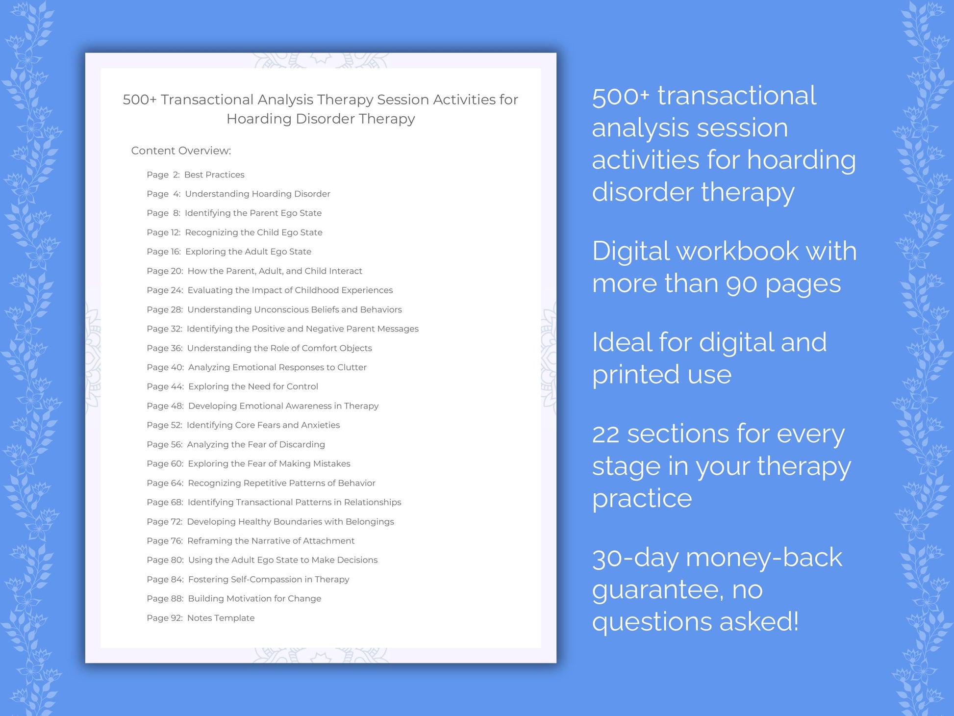 Hoarding Disorder Transactional Analysis Therapist Worksheets