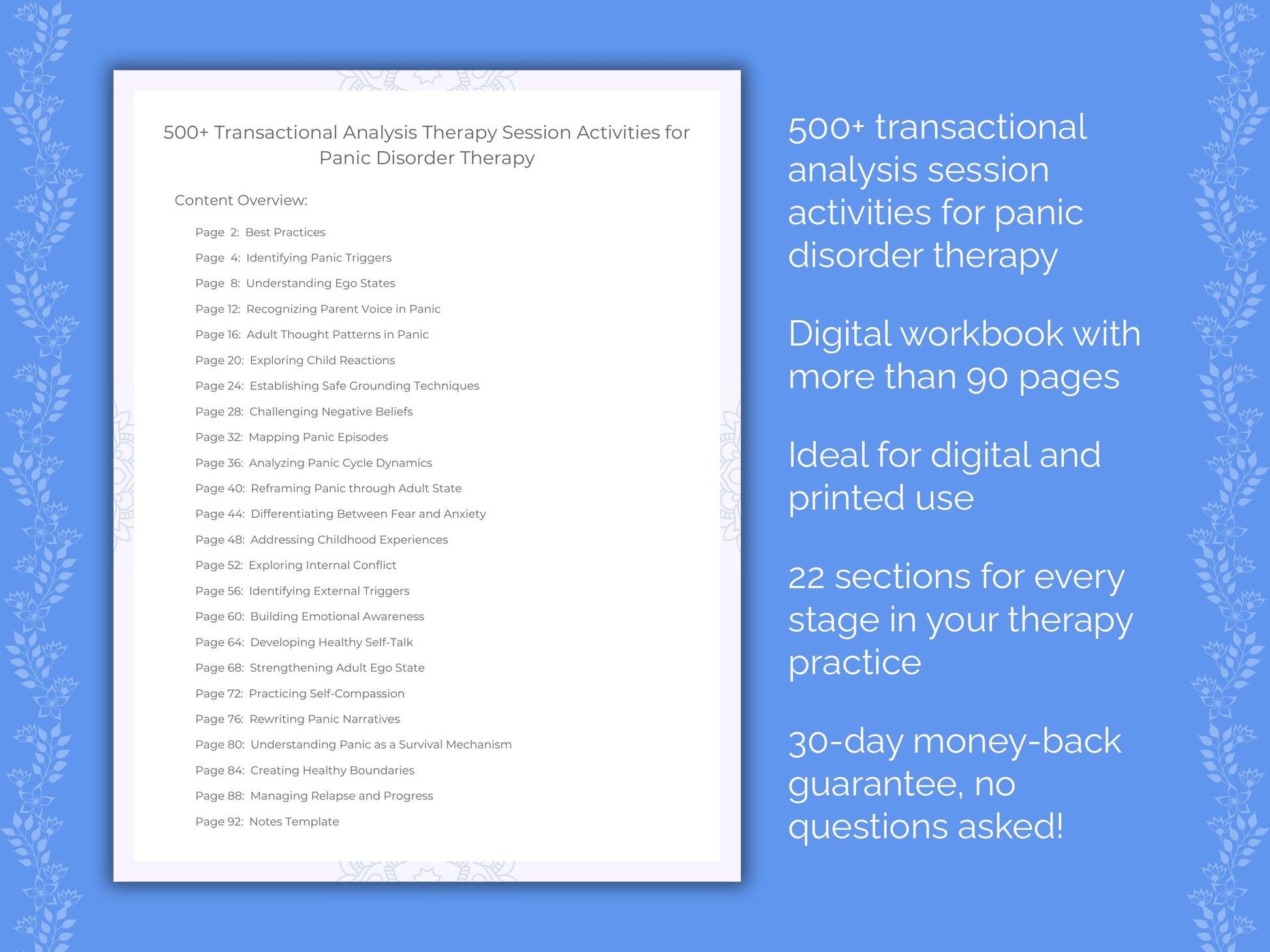 Panic Disorder Transactional Analysis Therapist Worksheets