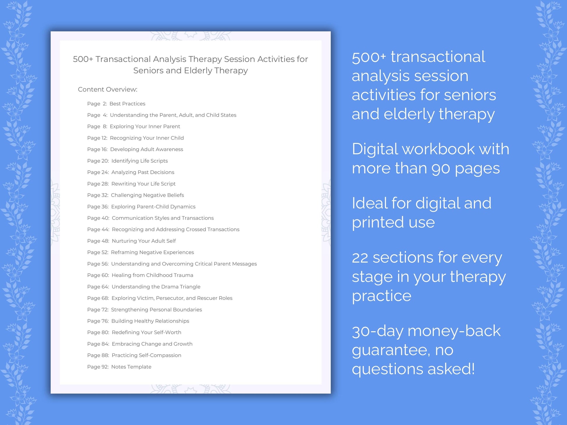 Seniors and Elderly Transactional Analysis Therapist Worksheets