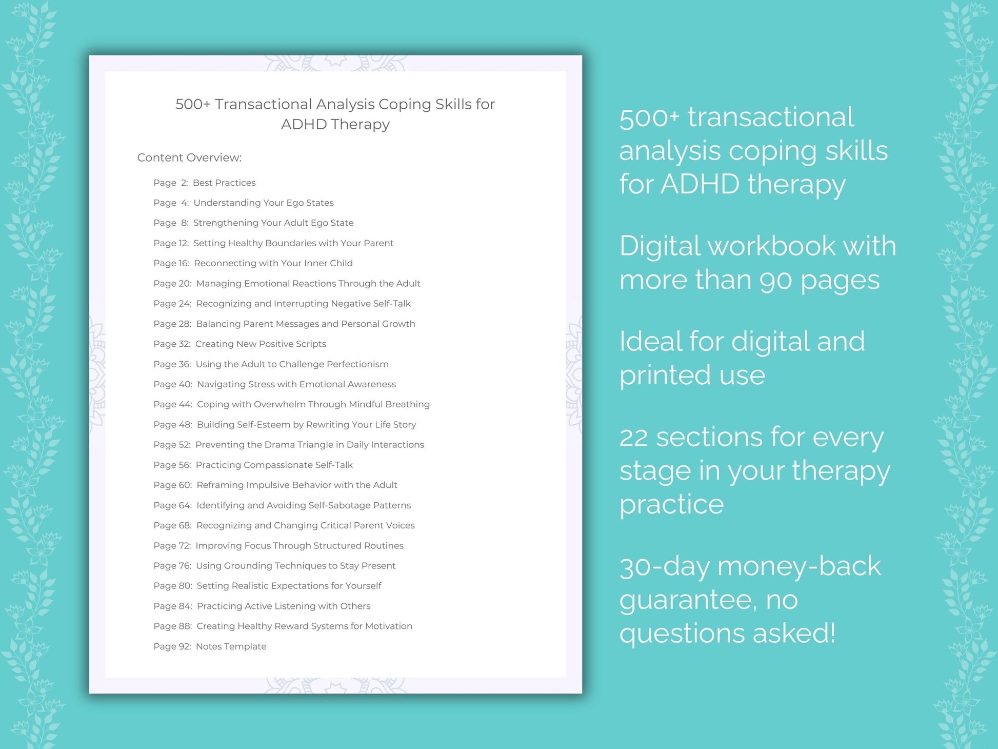 ADHD Transactional Analysis Therapist Worksheets