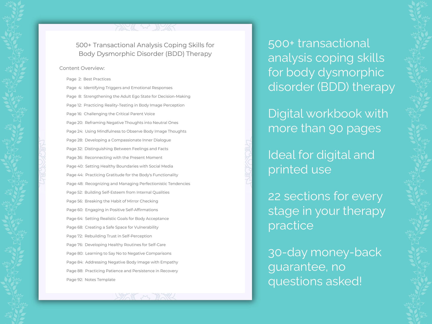 Body Dysmorphic Disorder (BDD) Transactional Analysis Therapist Worksheets