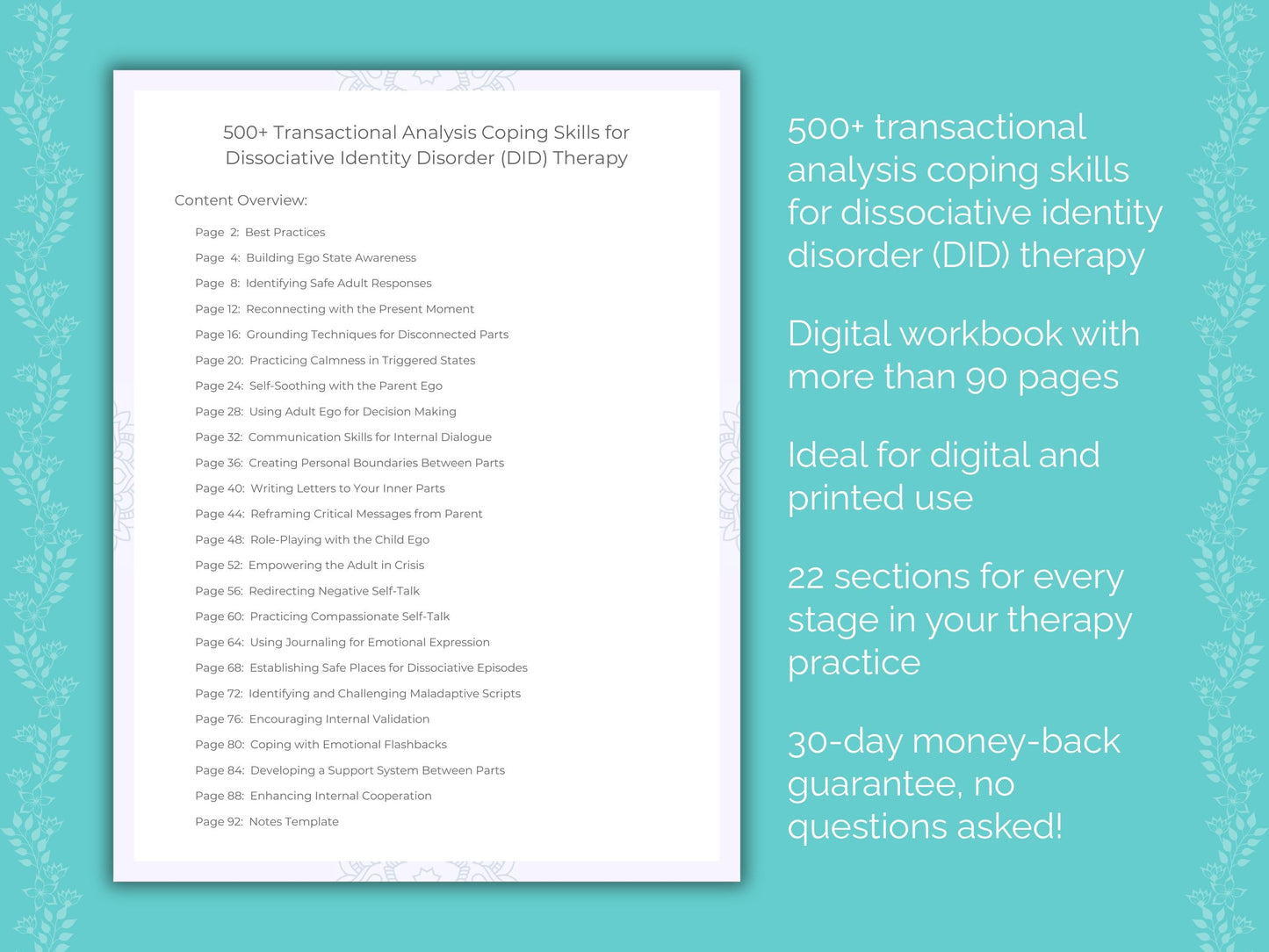 Dissociative Identity Disorder (DID) Transactional Analysis Therapist Worksheets