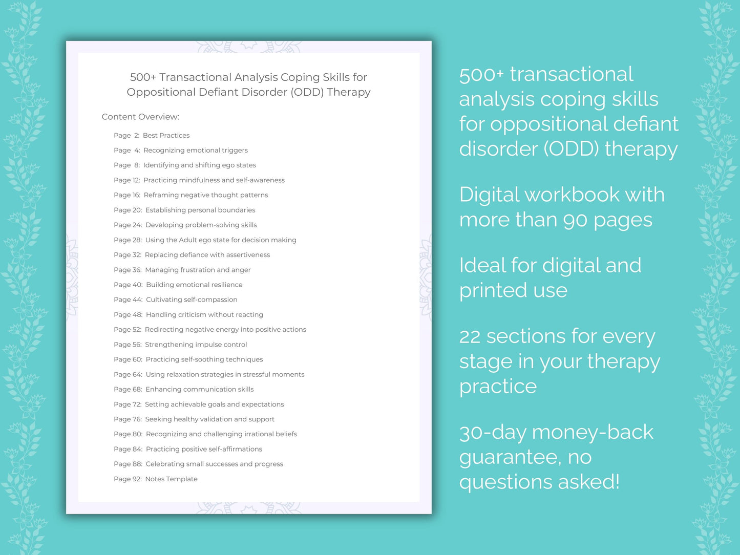 Oppositional Defiant Disorder (ODD) Transactional Analysis Therapist Worksheets