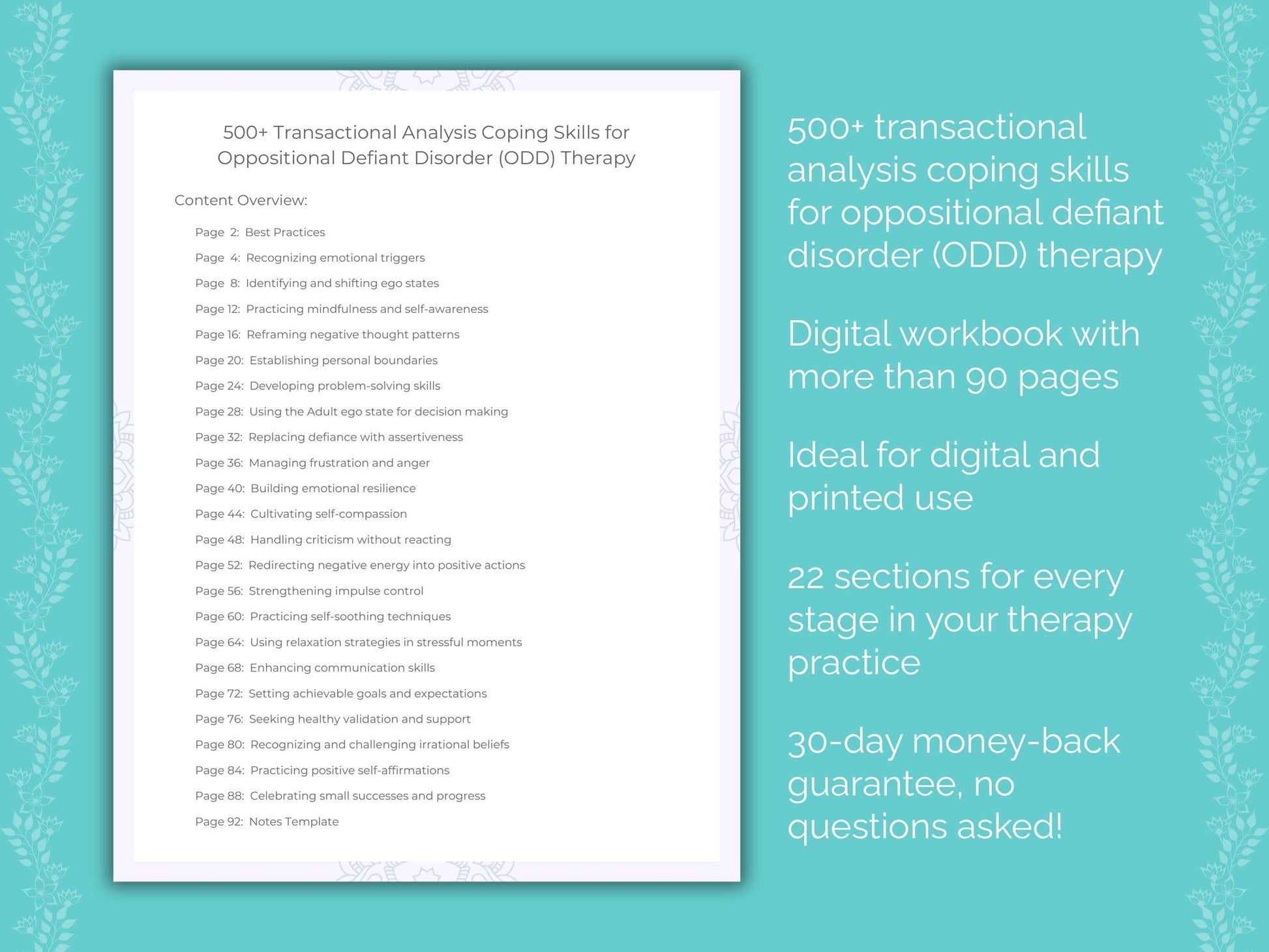 Oppositional Defiant Disorder (ODD) Transactional Analysis Therapist Worksheets
