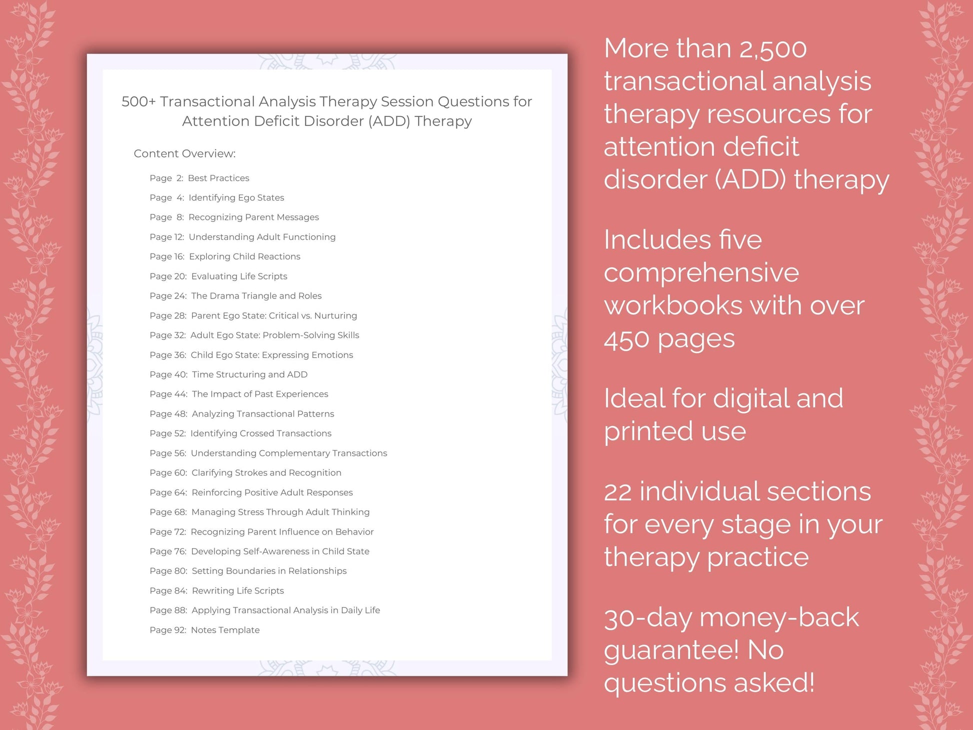 Attention Deficit Disorder (ADD) Transactional Analysis Therapist Worksheets