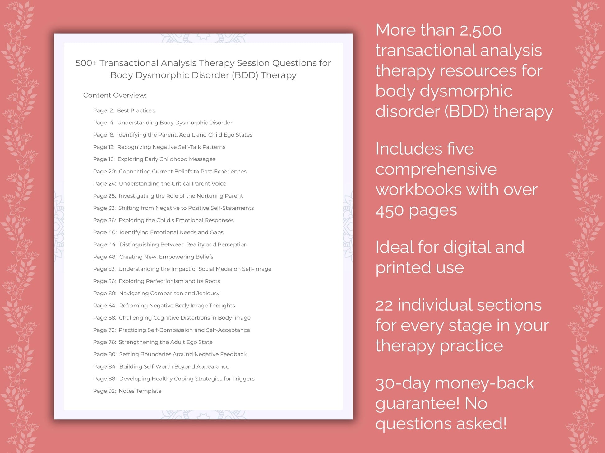 Body Dysmorphic Disorder (BDD) Transactional Analysis Therapist Worksheets