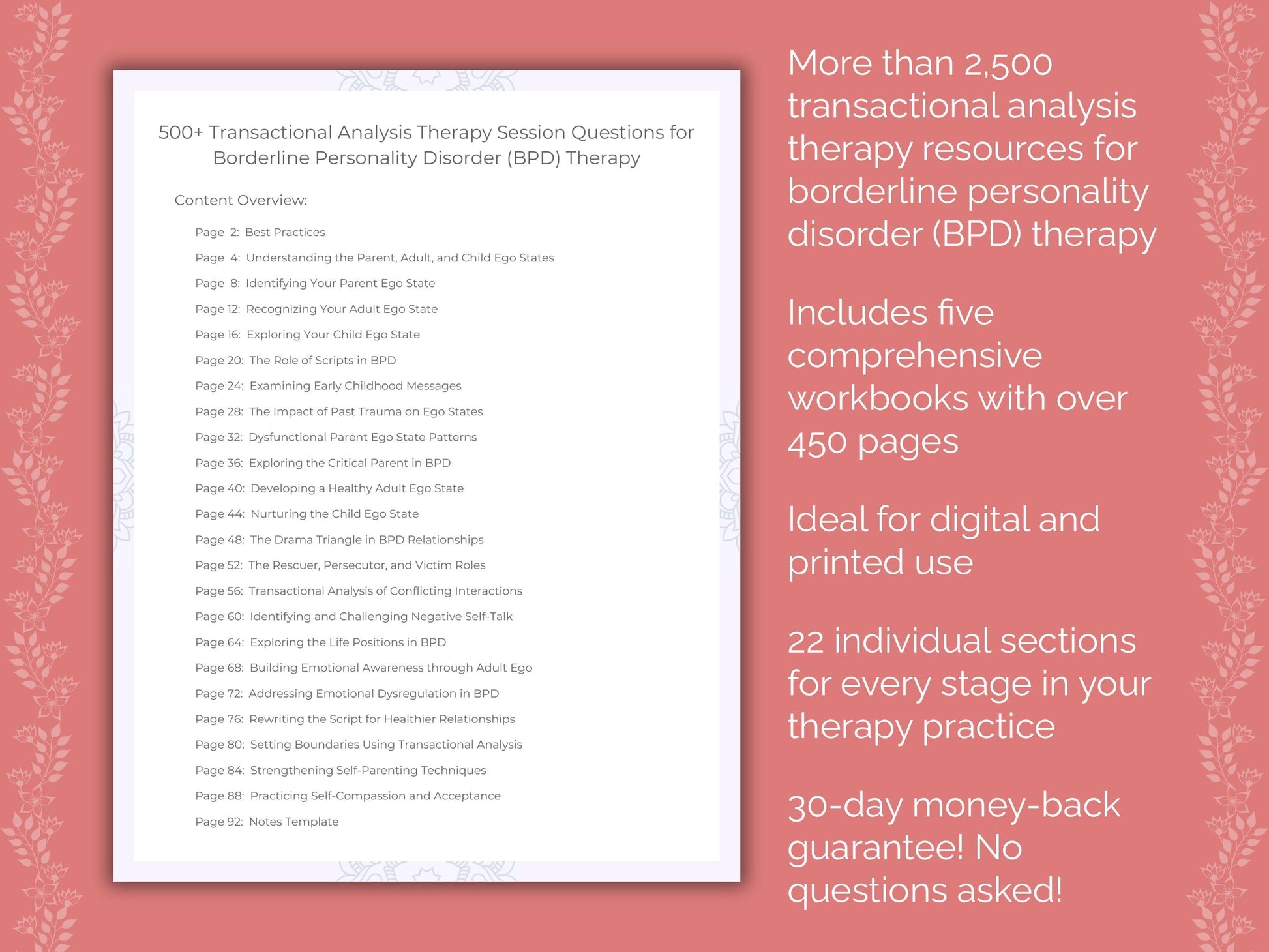 Borderline Personality Disorder (BPD) Transactional Analysis Therapist Worksheets