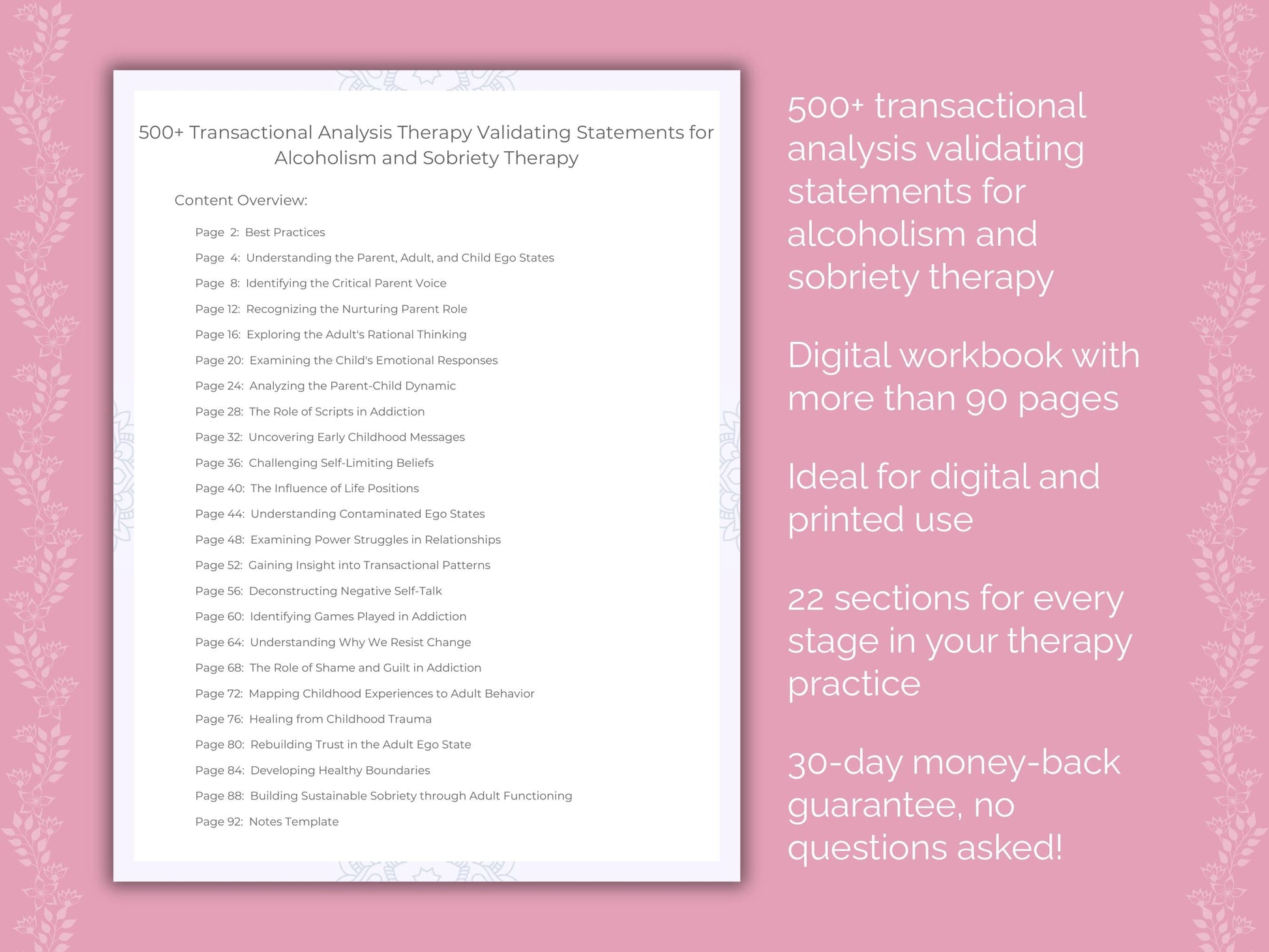 Alcoholism and Sobriety Transactional Analysis Therapist Worksheets