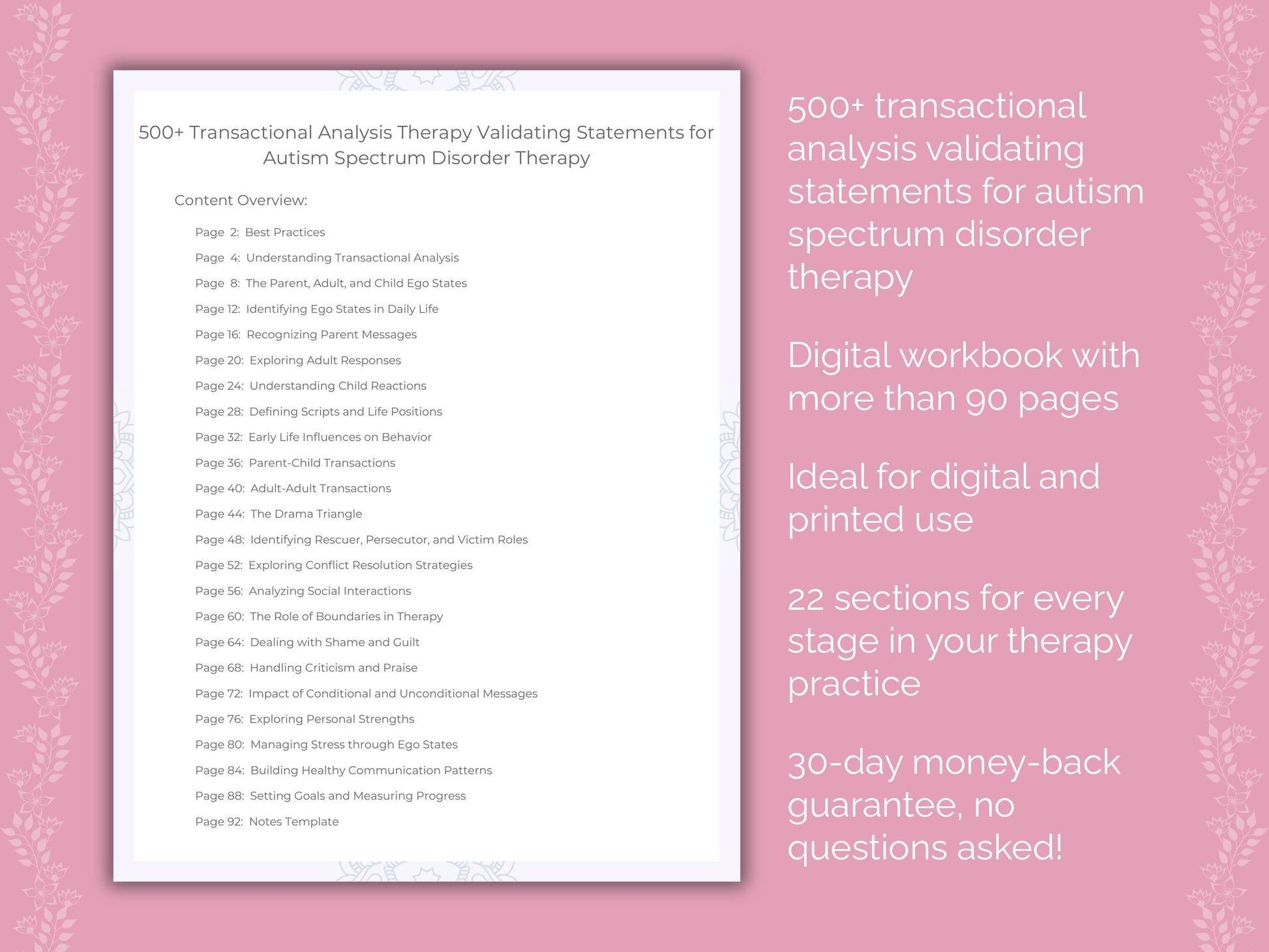Autism Spectrum Disorder Transactional Analysis Therapist Worksheets