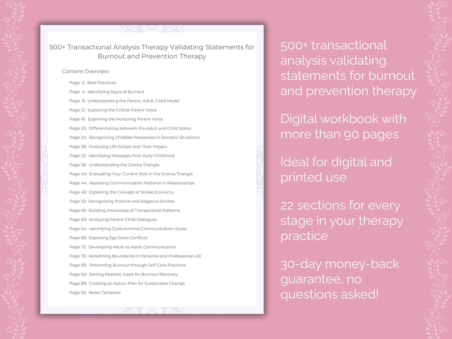 Burnout and Prevention Transactional Analysis Therapist Worksheets
