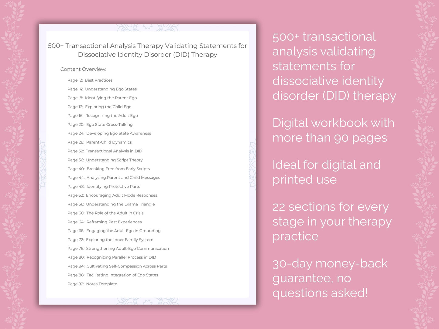 Dissociative Identity Disorder (DID) Transactional Analysis Therapist Worksheets