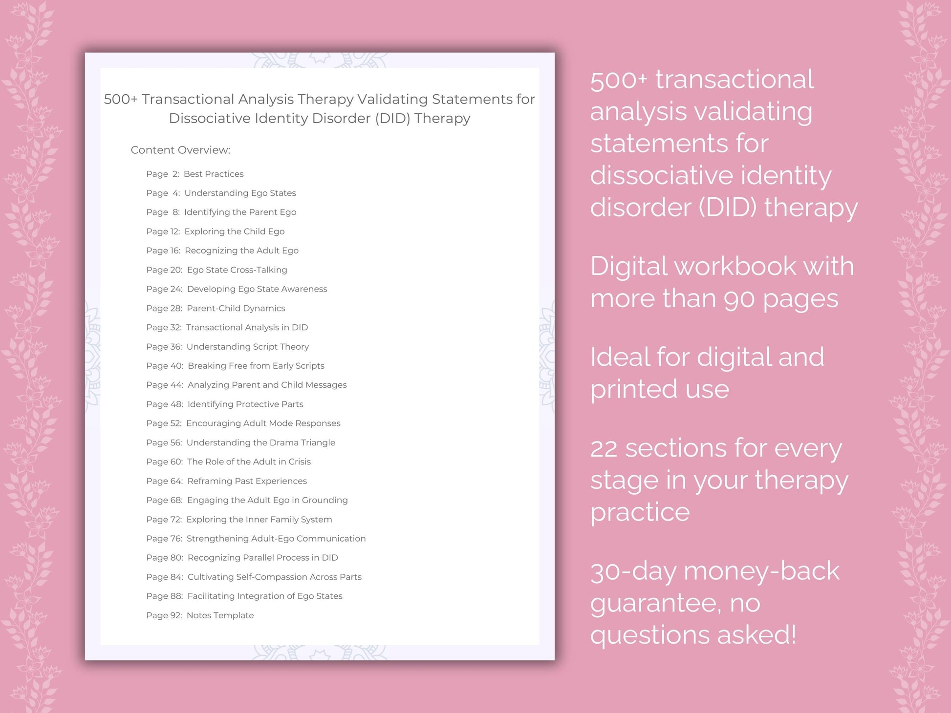 Dissociative Identity Disorder (DID) Transactional Analysis Therapist Worksheets