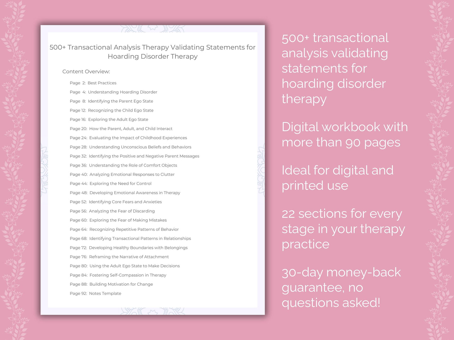 Hoarding Disorder Transactional Analysis Therapist Worksheets