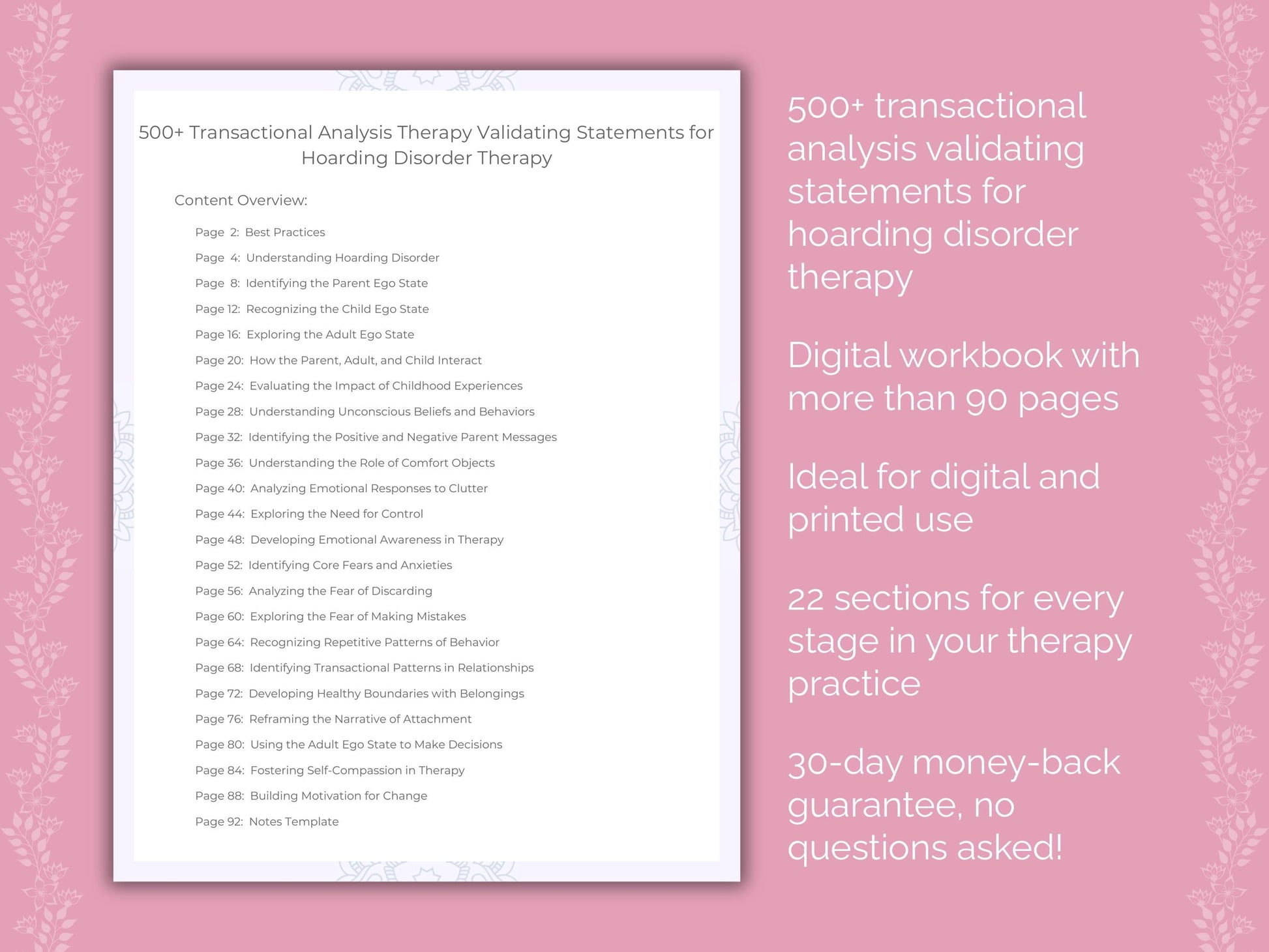 Hoarding Disorder Transactional Analysis Therapist Worksheets