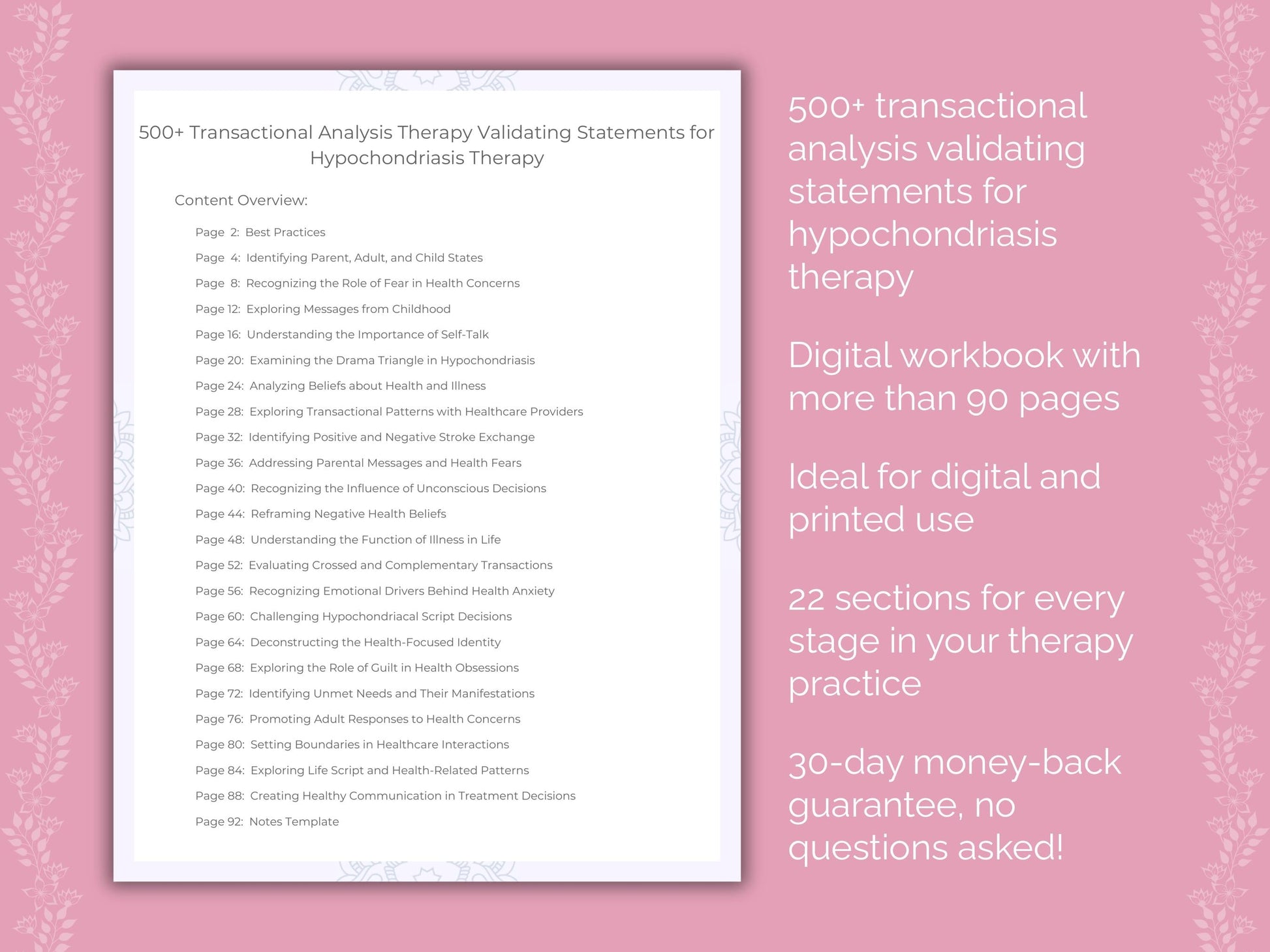 Hypochondriasis Transactional Analysis Therapist Worksheets
