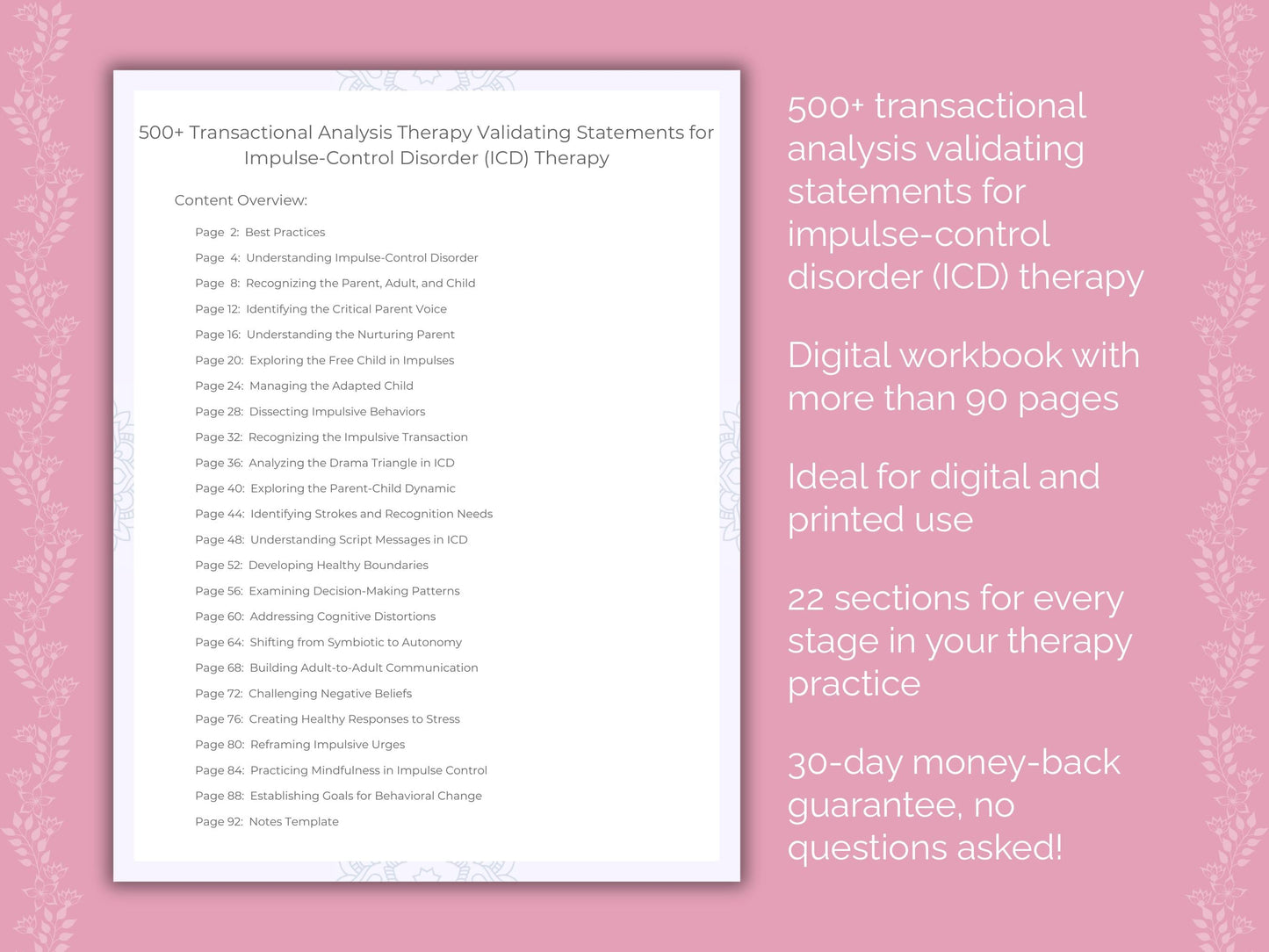 Impulse-Control Disorder (ICD) Transactional Analysis Therapist Worksheets