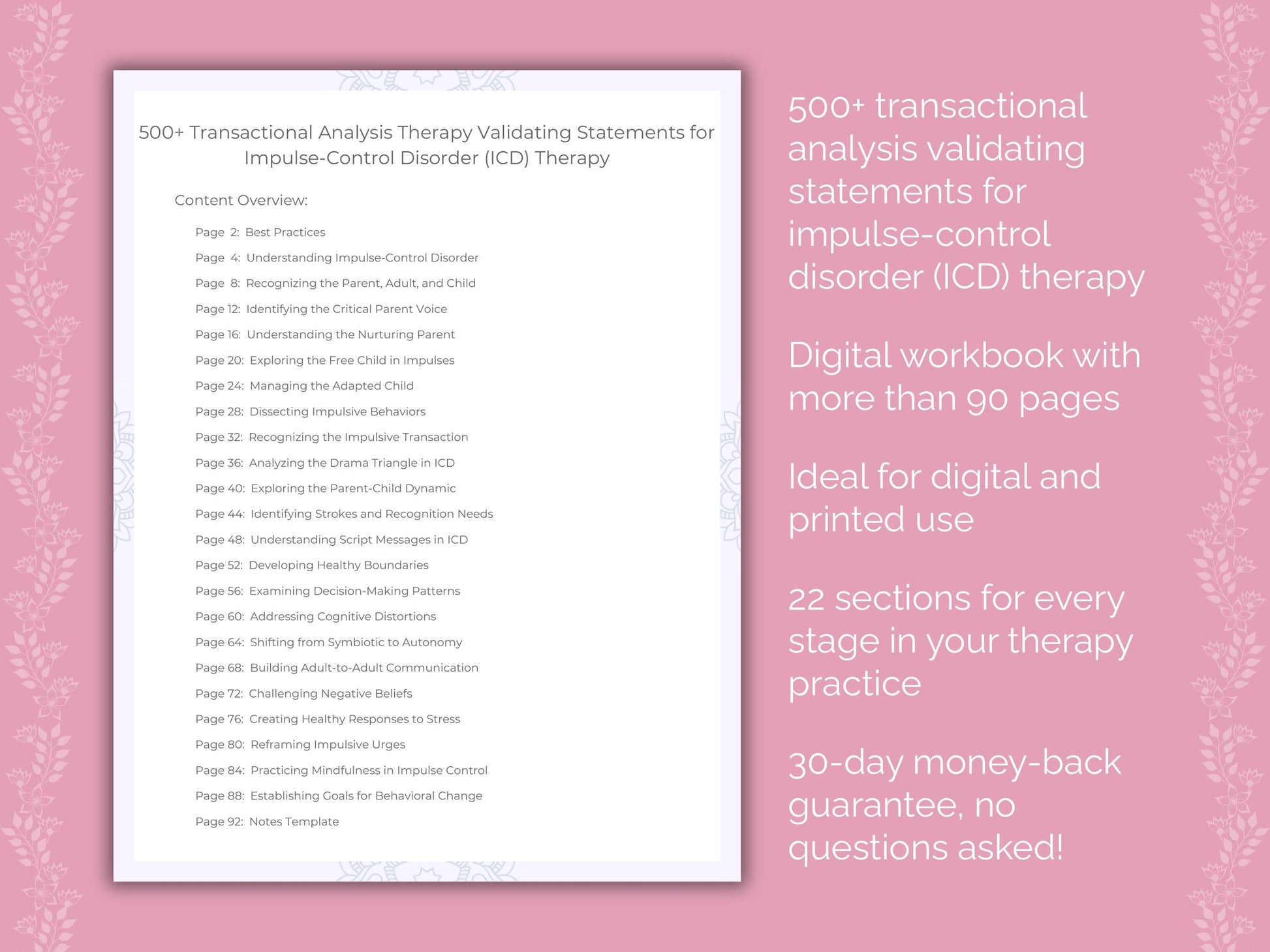 Impulse-Control Disorder (ICD) Transactional Analysis Therapist Worksheets