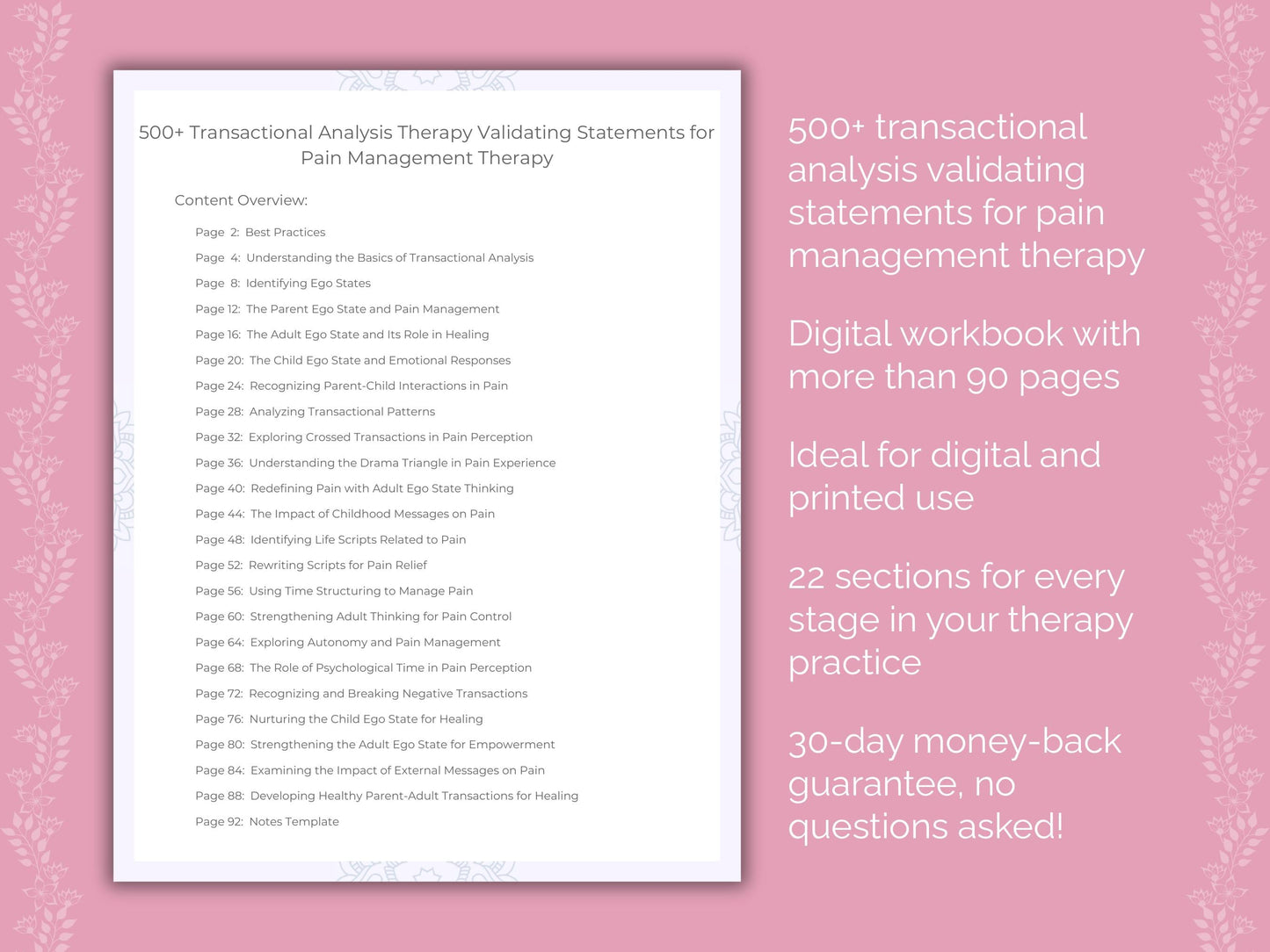 Pain Management Transactional Analysis Therapist Worksheets