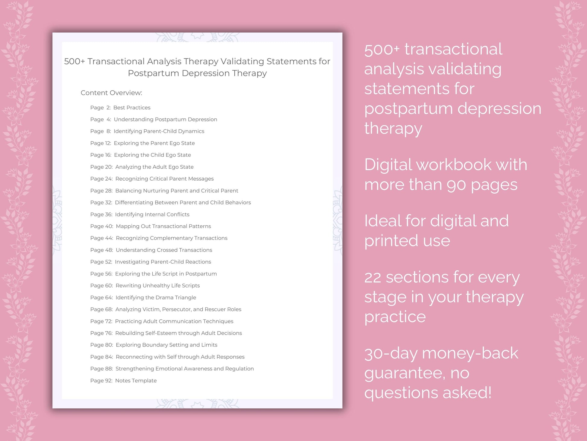 Postpartum Depression Transactional Analysis Therapist Worksheets