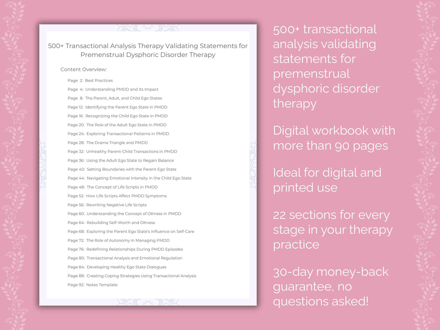 Premenstrual Dysphoric Disorder Transactional Analysis Therapist Worksheets