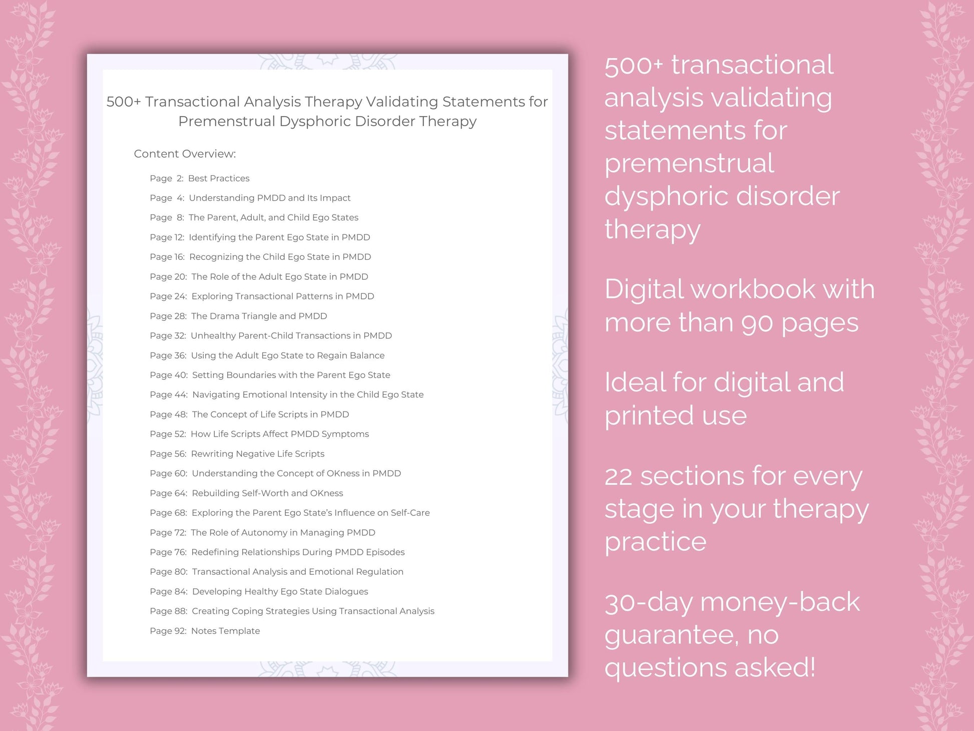 Premenstrual Dysphoric Disorder Transactional Analysis Therapist Worksheets