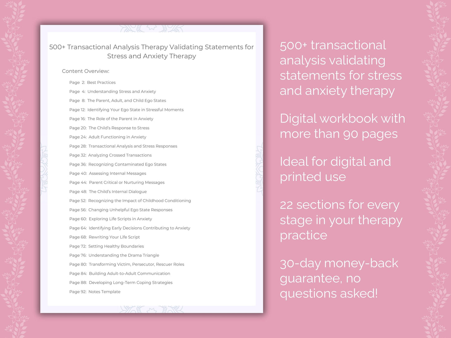 Stress and Anxiety Transactional Analysis Therapist Worksheets