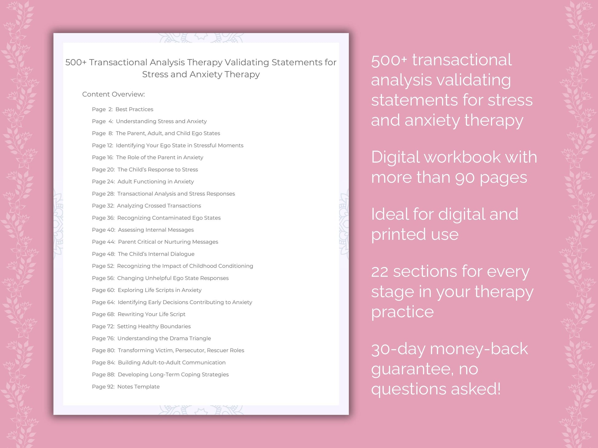Stress and Anxiety Transactional Analysis Therapist Worksheets