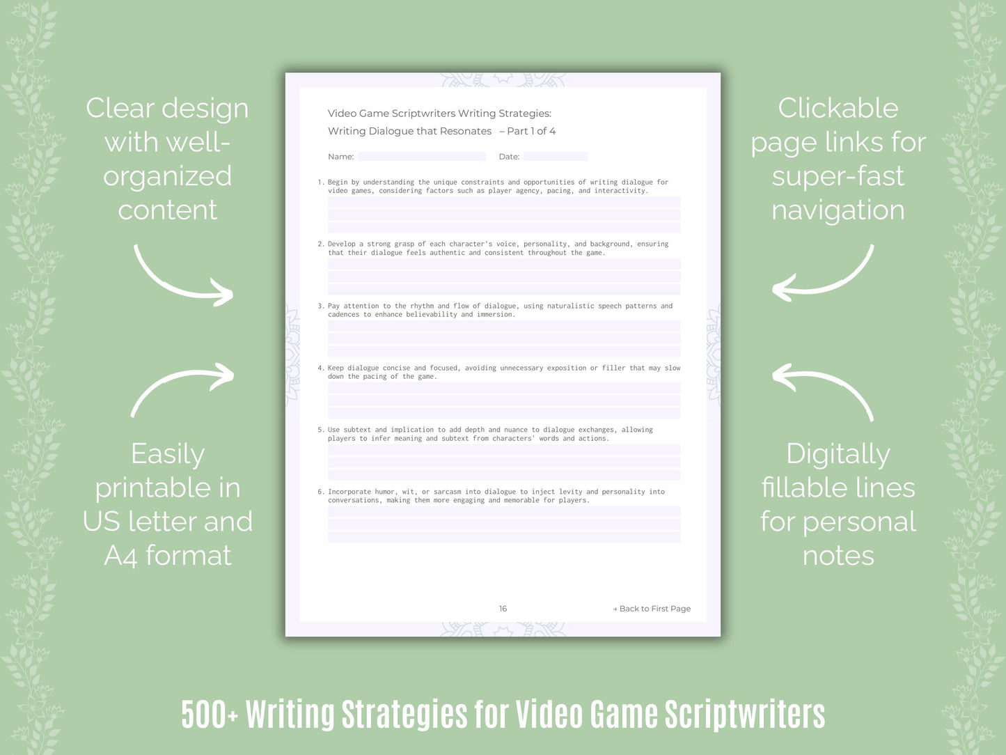 Video Game Scriptwriters Writing Templates