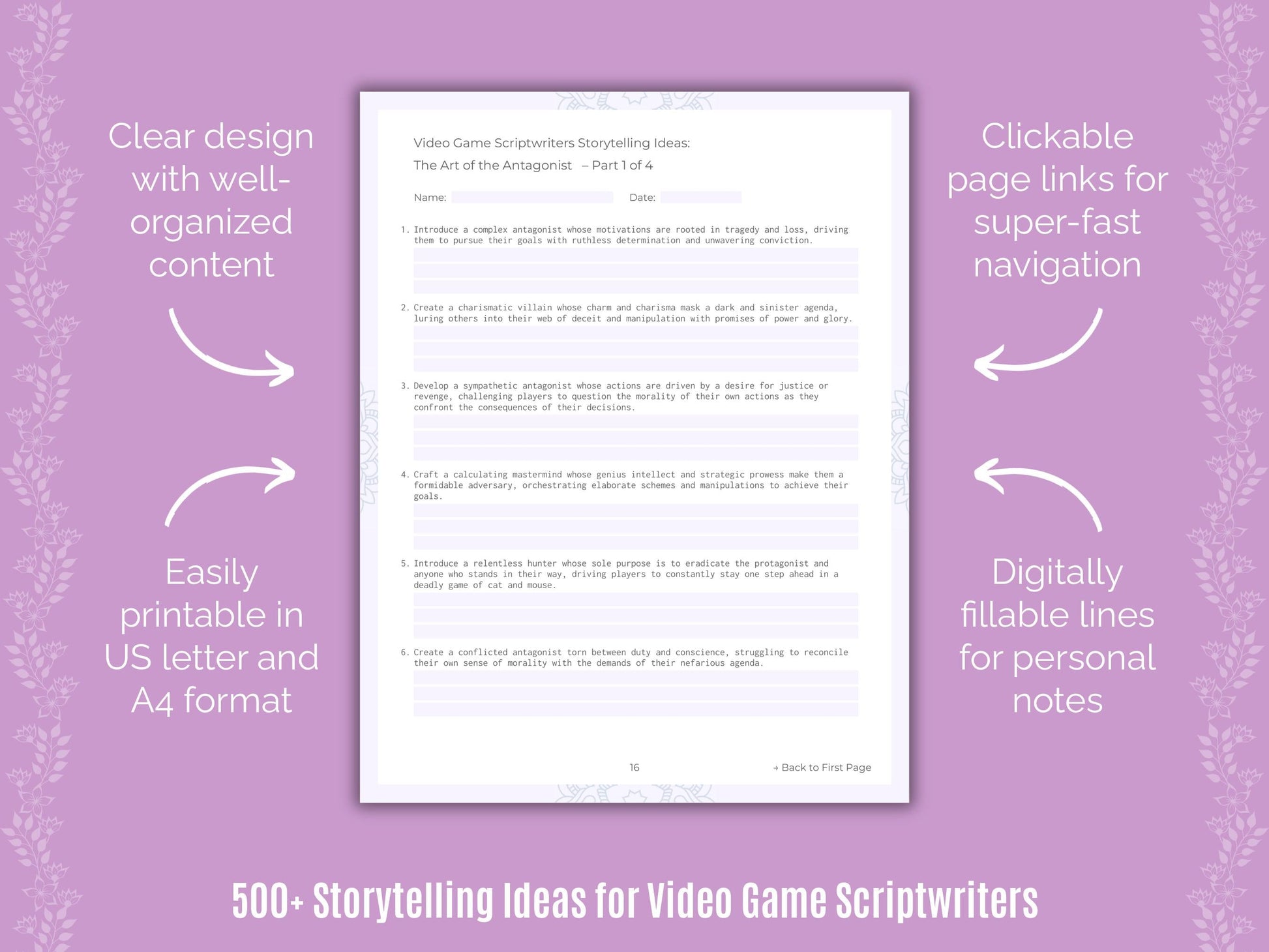 Video Game Scriptwriters Writing Templates