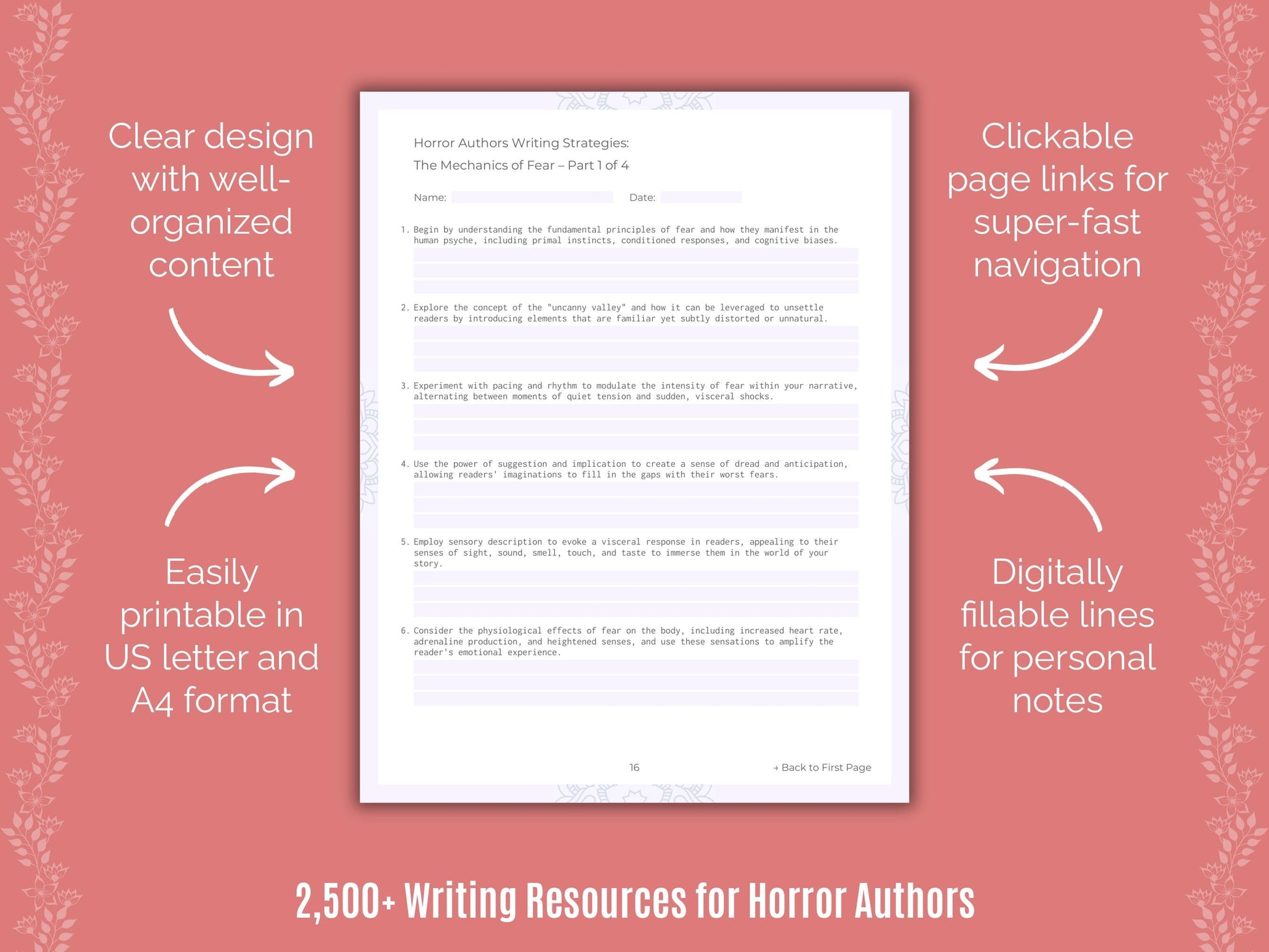 Horror Authors Writing Cheat Sheets