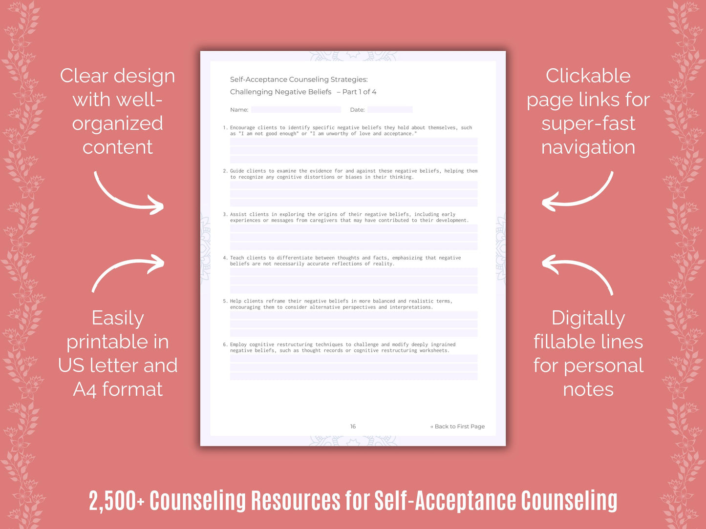 Counselor, Self-Acceptance Idea, Workbook, Template, Therapy, Mental Health, Counseling, Therapist, Self-Acceptance, Content, Self-Acceptance Tool, Resource, Worksheet