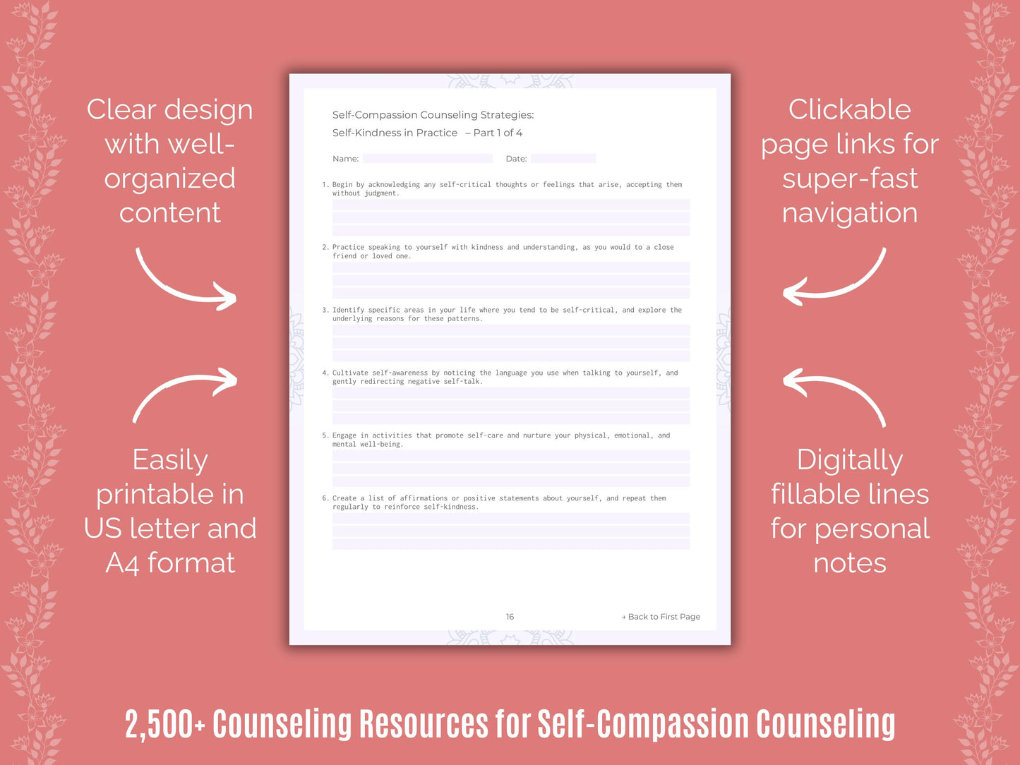 Worksheet, Workbook, Therapist, Template, Resource, Therapy, Content, Self-Compassion Tool, Self-Compassion Idea, Counseling, Self-Compassion, Mental Health, Counselor
