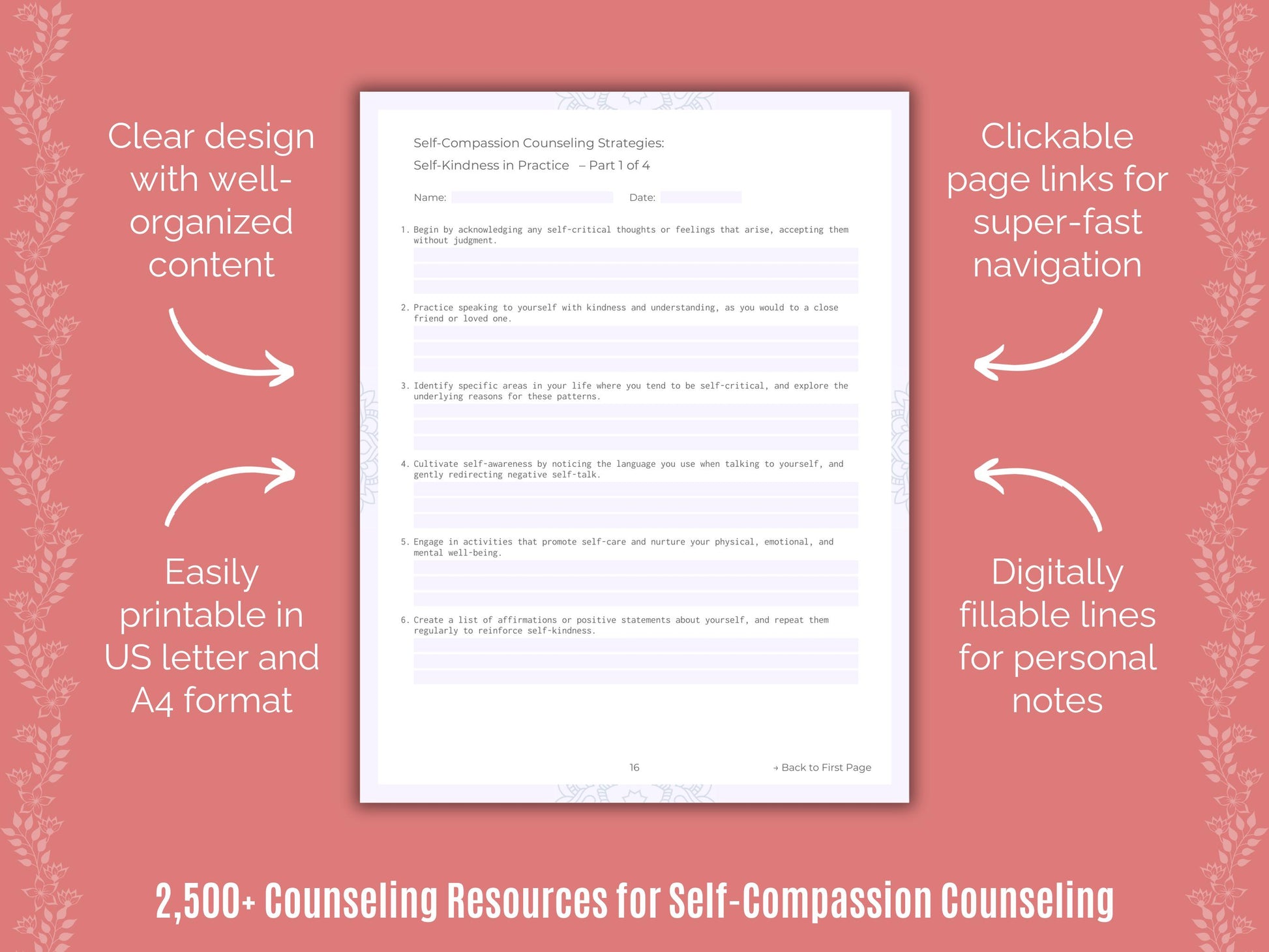 Worksheet, Workbook, Therapist, Template, Resource, Therapy, Content, Self-Compassion Tool, Self-Compassion Idea, Counseling, Self-Compassion, Mental Health, Counselor