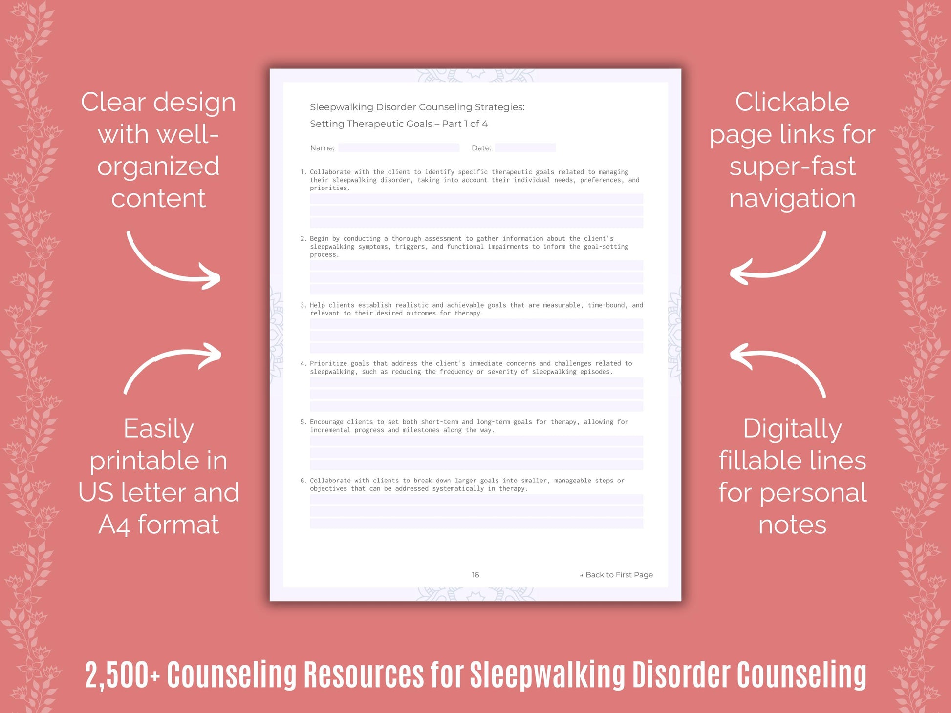 Sleepwalking Idea, Therapist, Workbook, Counselor, Resource, Worksheet, Template, Counseling, Sleepwalking Bundle, Sleepwalking Therapy, Sleepwalking Tool, Sleepwalking, Mental Health