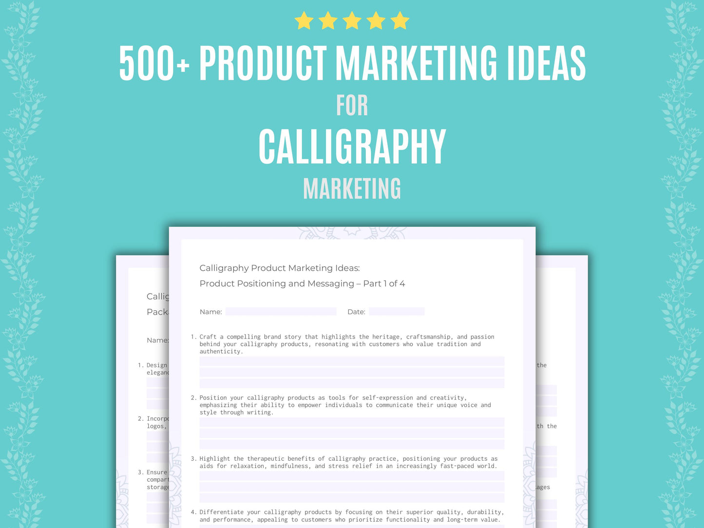 Calligraphy Product Marketing Ideas Worksheets