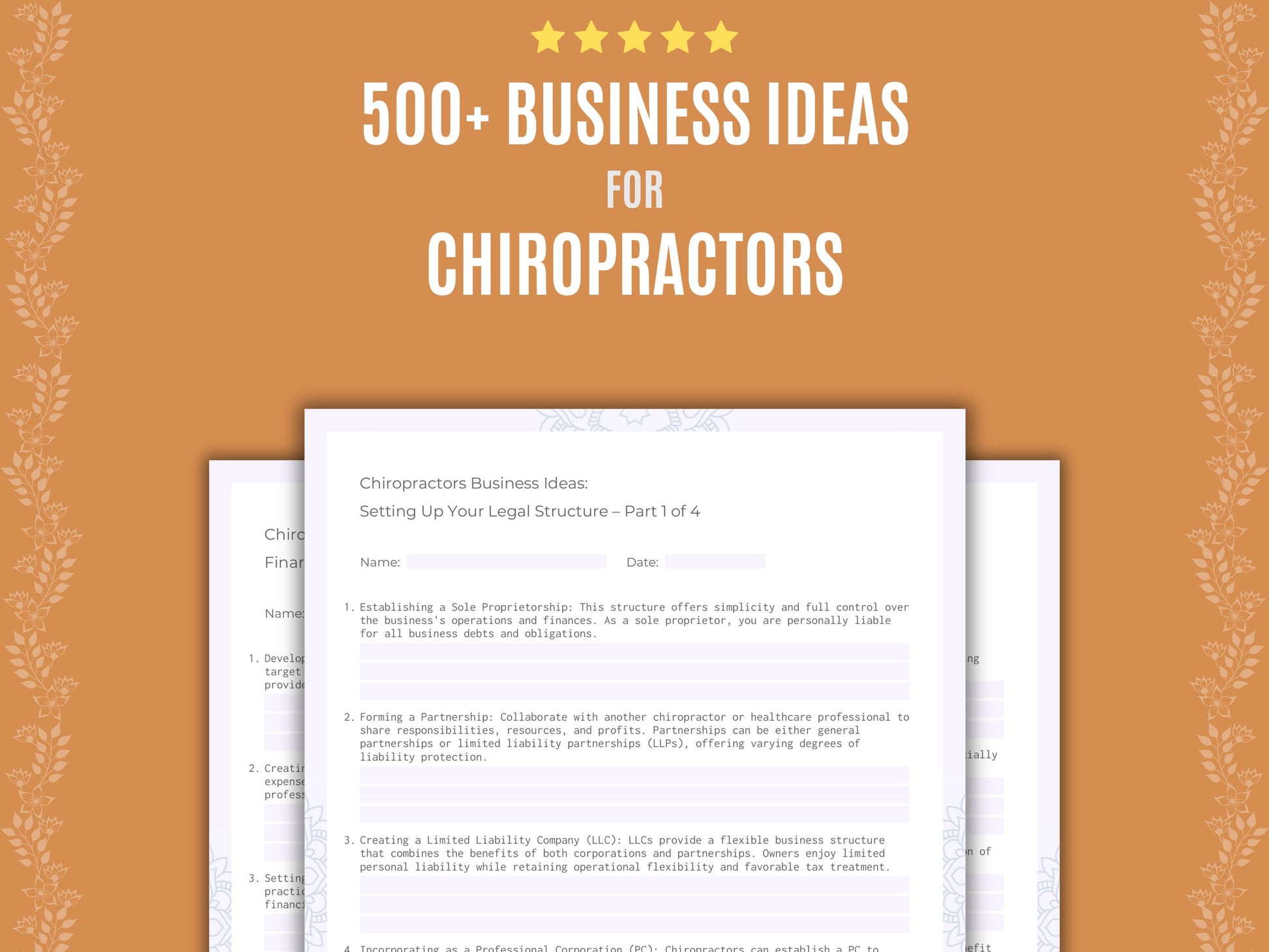 Chiropractors Business Worksheets