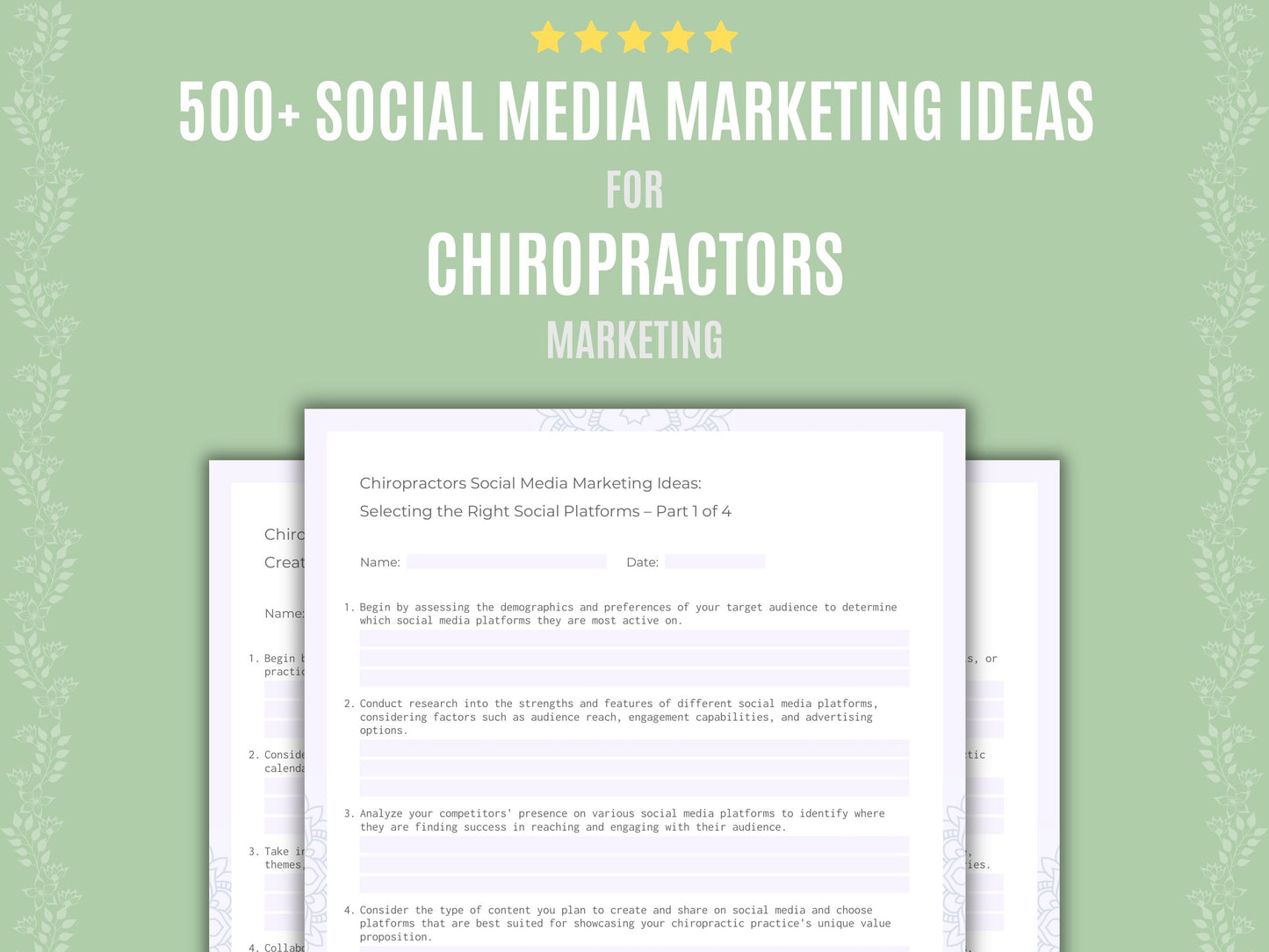 Chiropractors Social Media Marketing Ideas Worksheets