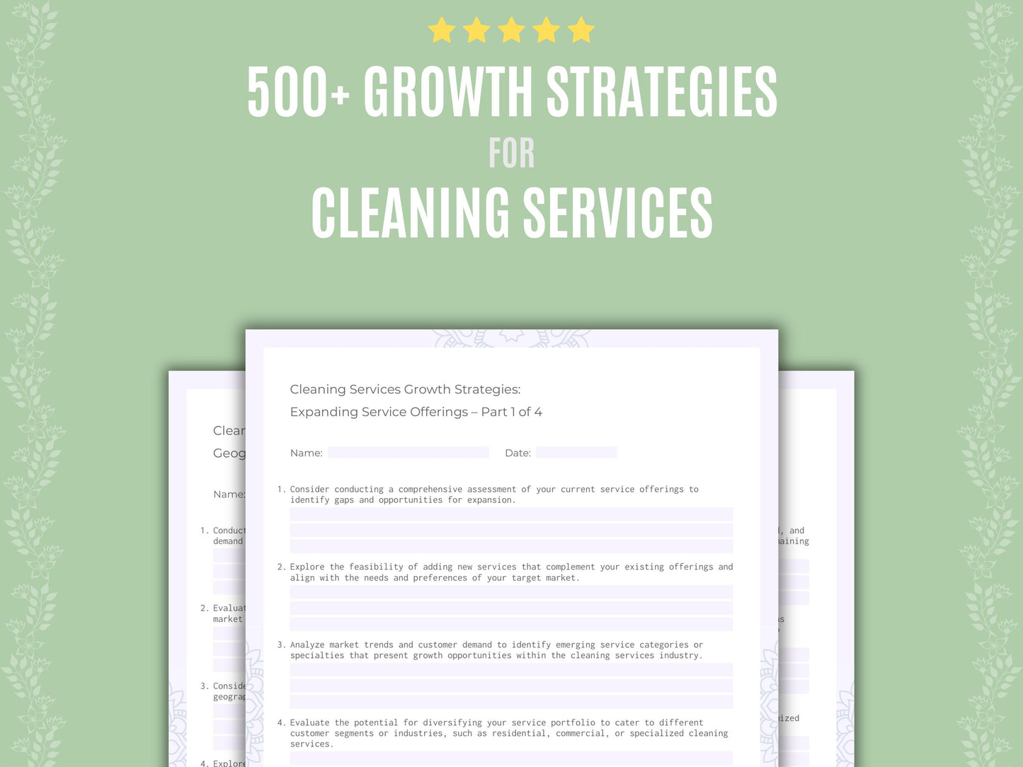 Cleaning Services Growth Strategies Worksheets