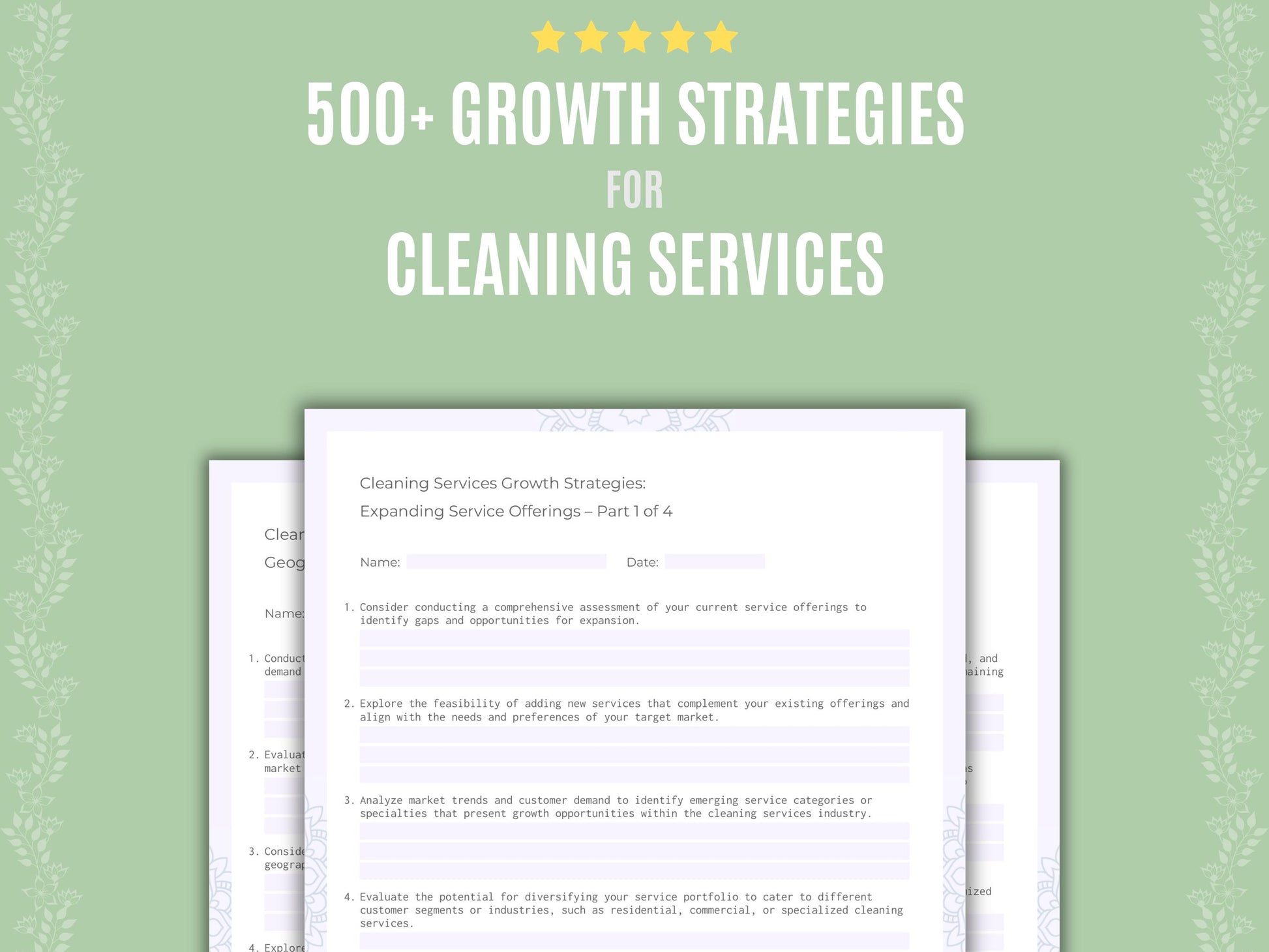 Cleaning Services Growth Strategies Worksheets