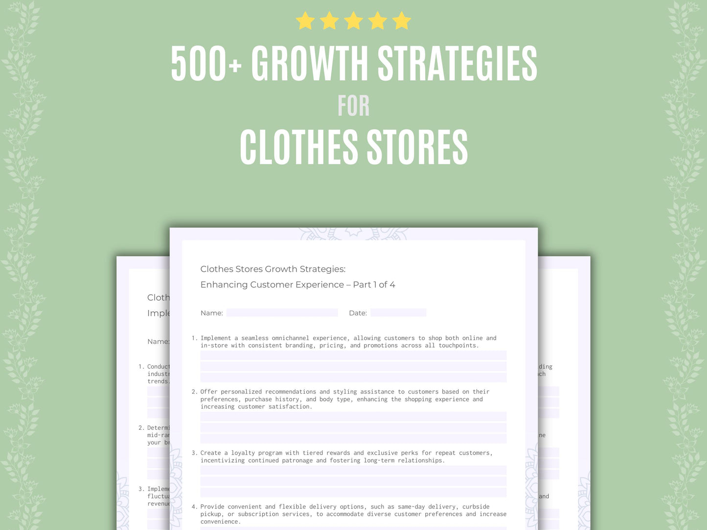 Clothes Stores Growth Strategies Worksheets