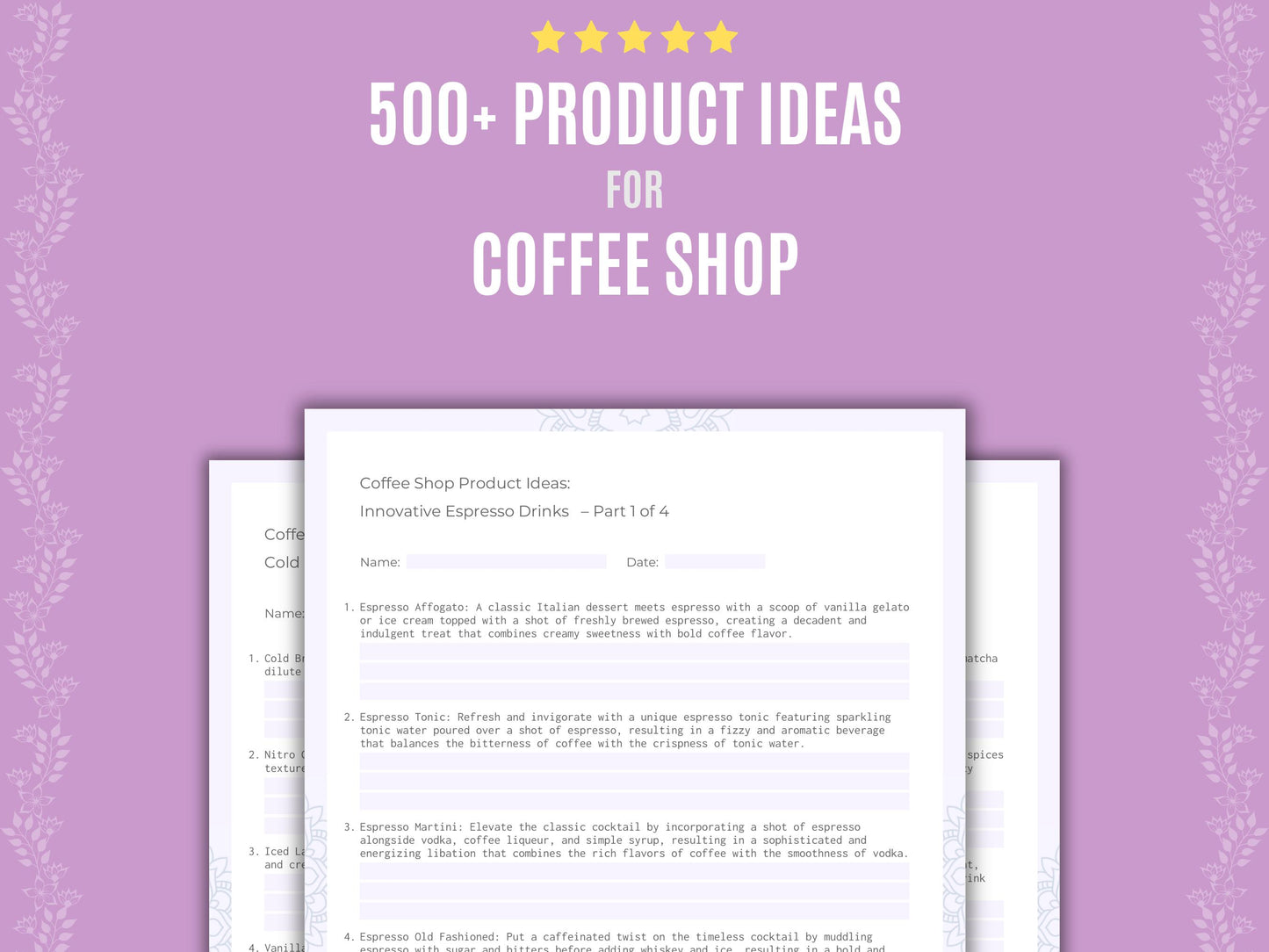 Coffee Shop Product Ideas Worksheets
