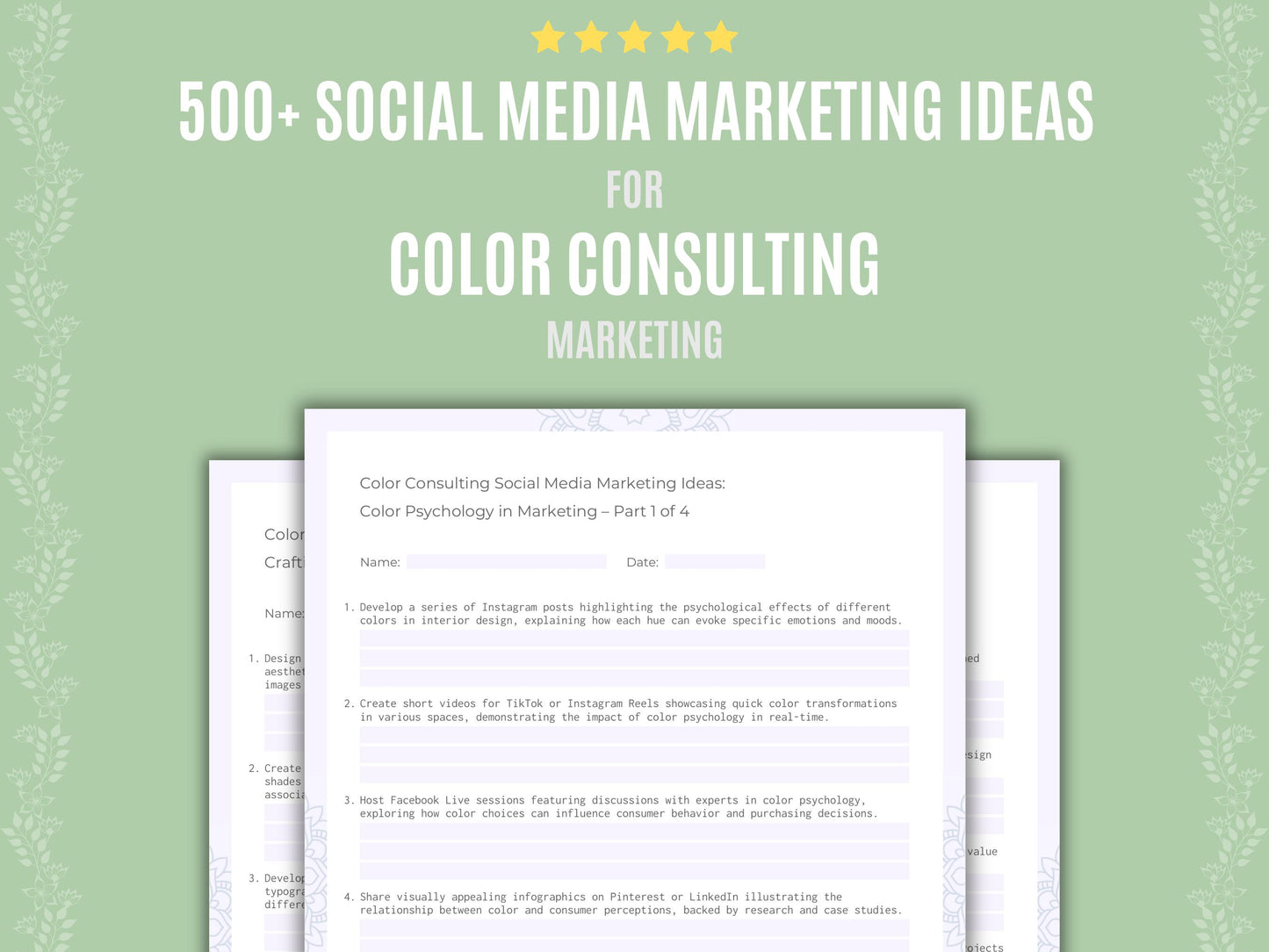 Color Consulting Social Media Marketing Ideas Worksheets