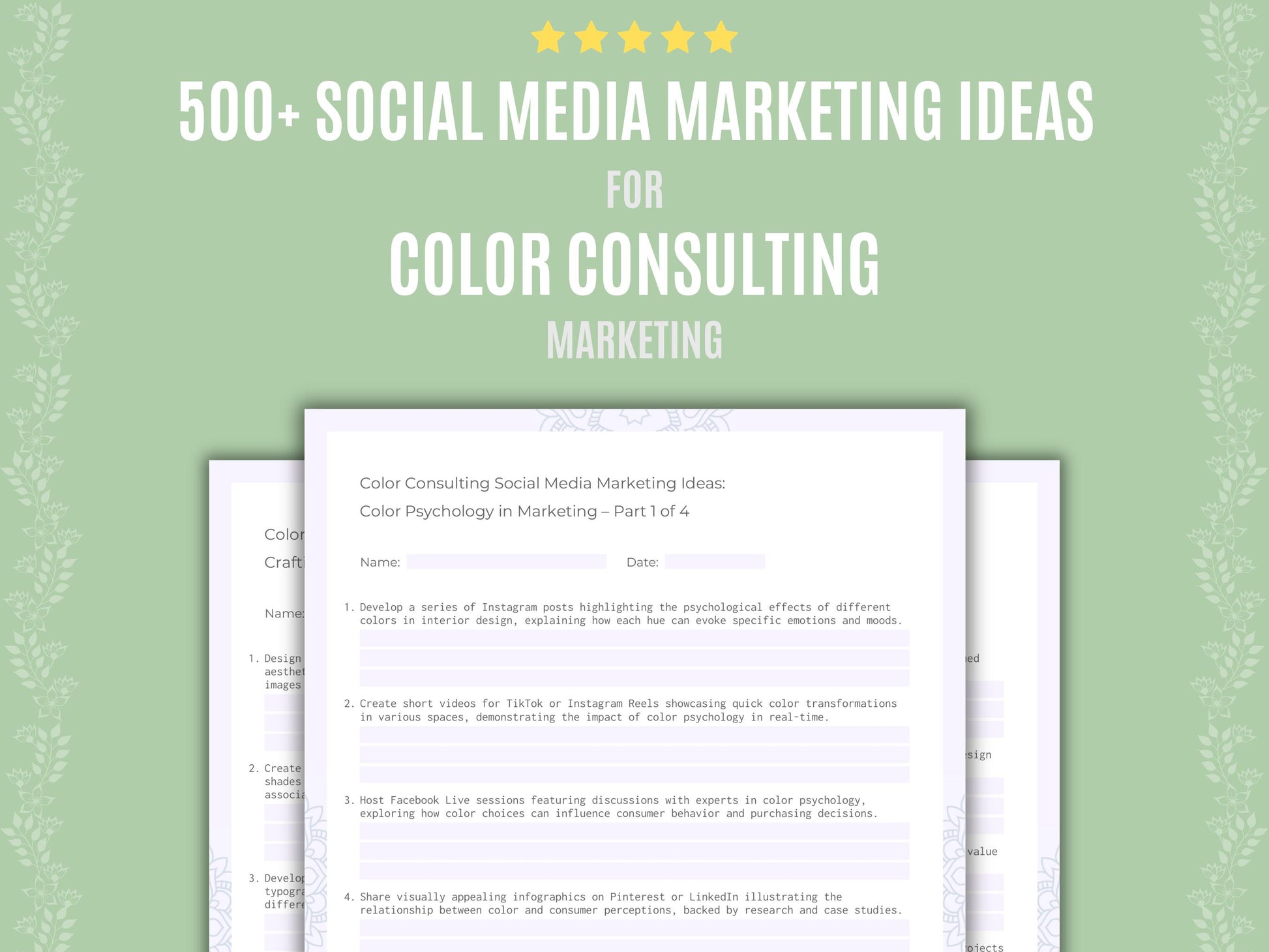Color Consulting Social Media Marketing Ideas Worksheets